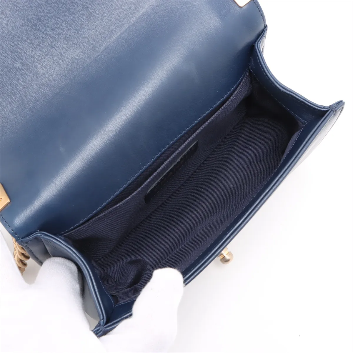 Boy Chanel 20 Small Lambskin Chain Shoulder Bag Blue Gold Hardware 24753073 24th Series A67085 — view 7