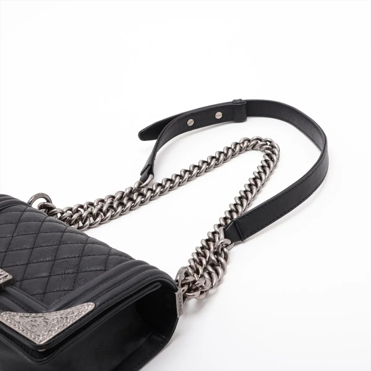 Boy Chanel 20 Small Leather Chain Shoulder Bag, Black with Gunmetal Hardware, 19690541, Serial Number 19-series, A67085 — view 5