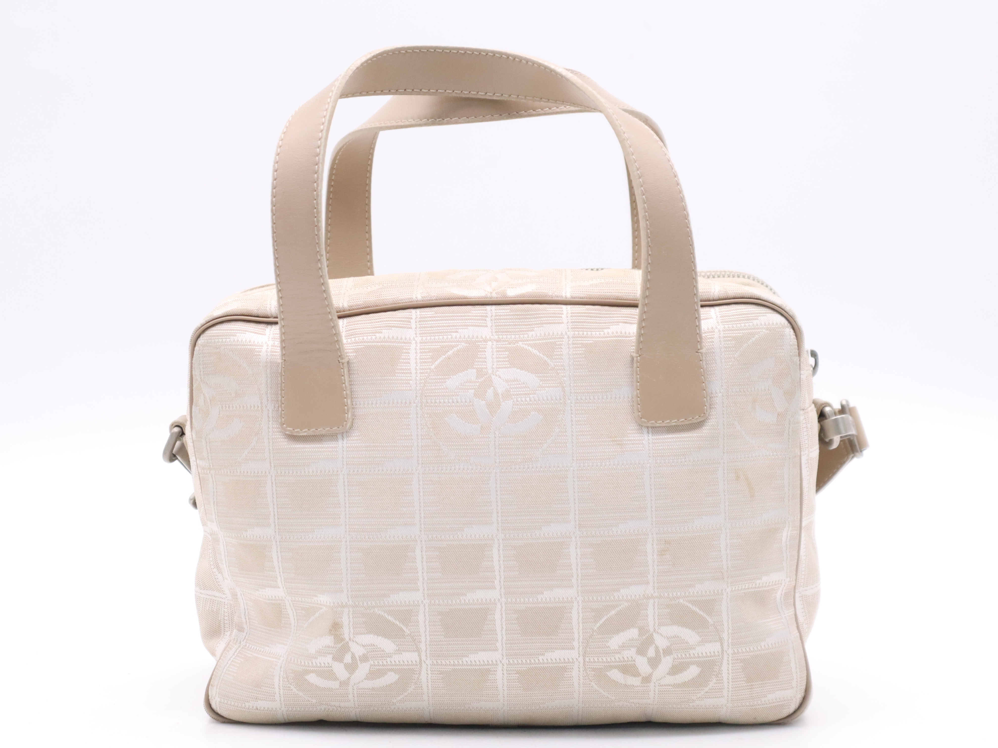 Nylon x Leather New Travel 2-Way Handbag, Beige, Silver Hardware, Shoulder Strap & Seal Included. — view 2
