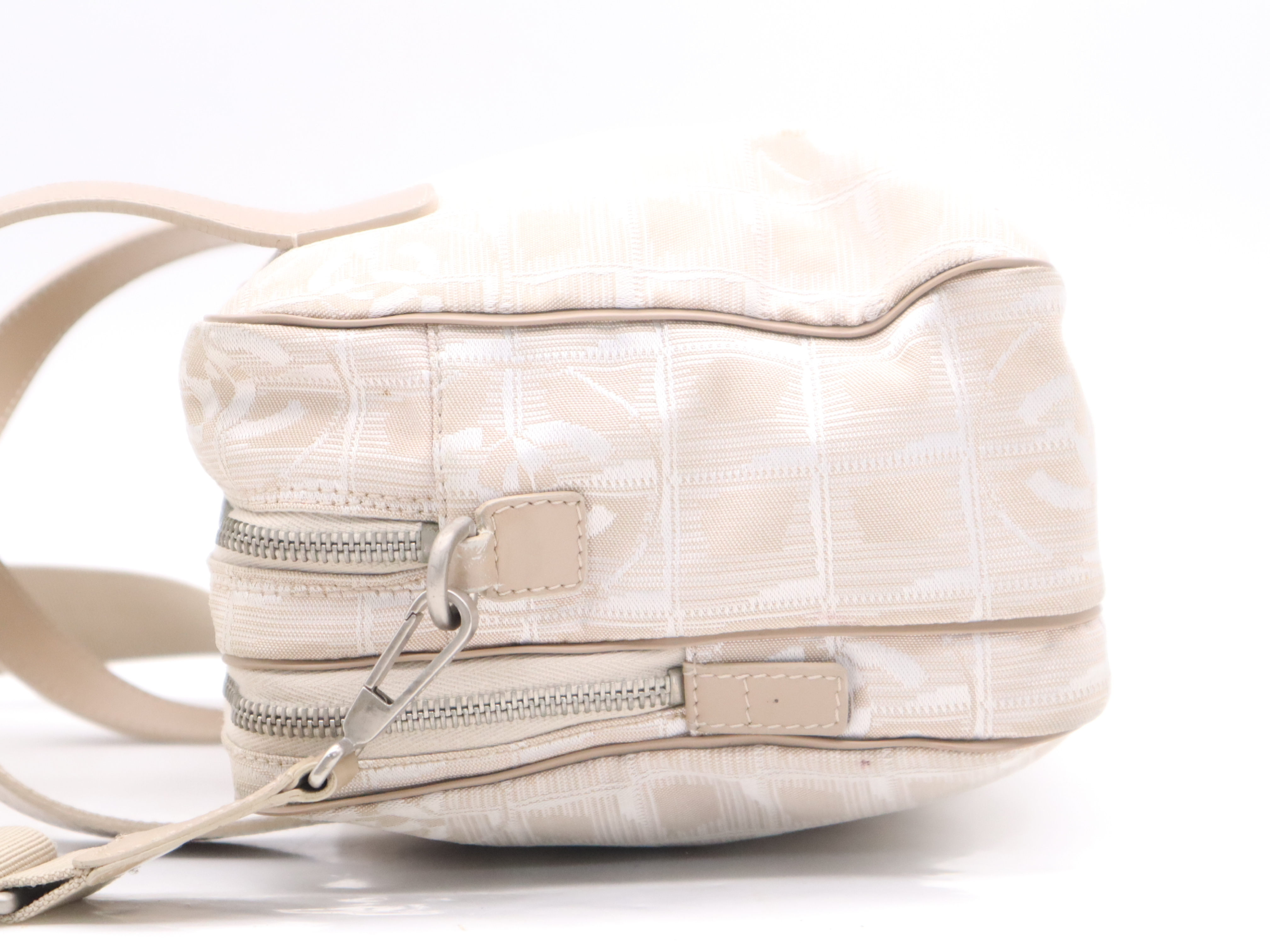 Nylon x Leather New Travel 2-Way Handbag, Beige, Silver Hardware, Shoulder Strap & Seal Included. — view 3