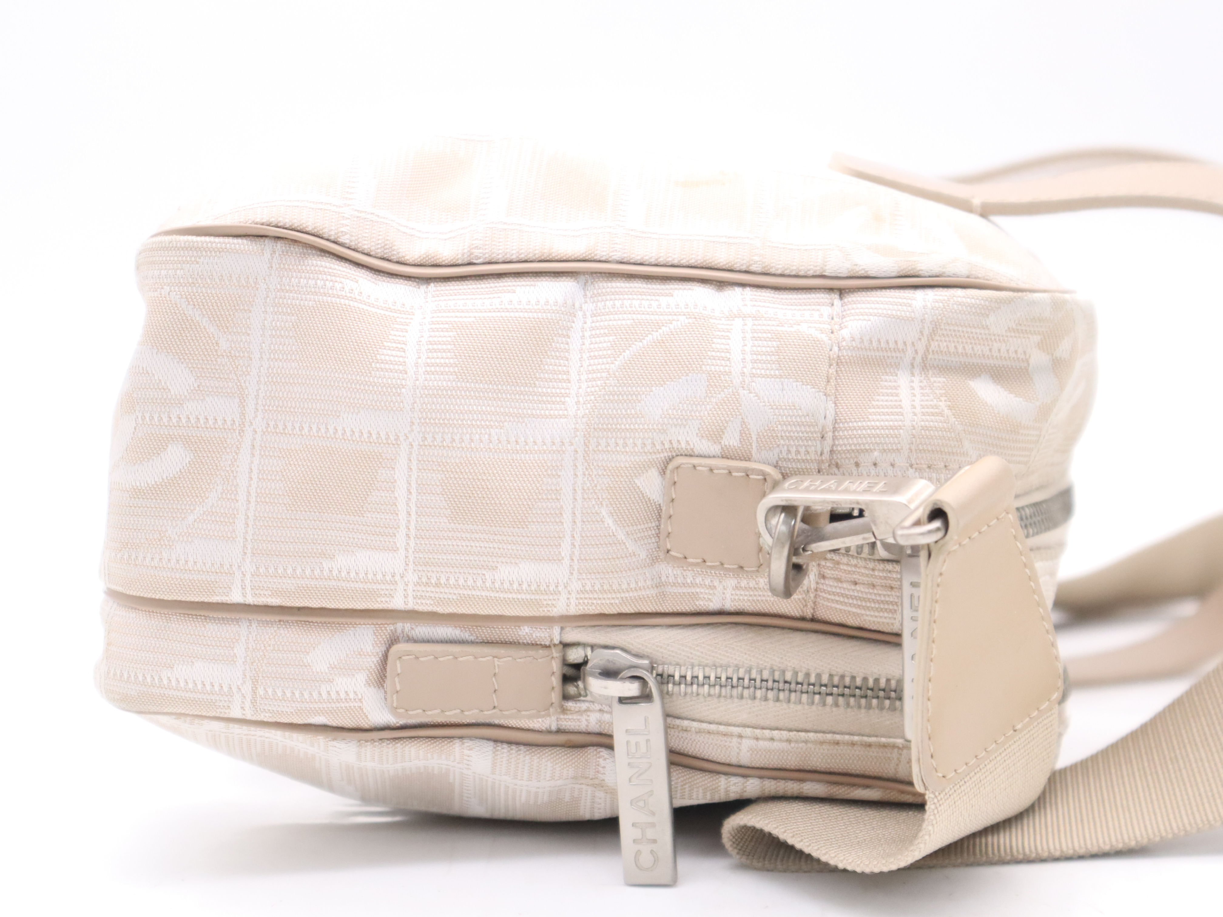 Nylon x Leather New Travel 2-Way Handbag, Beige, Silver Hardware, Shoulder Strap & Seal Included. — view 5