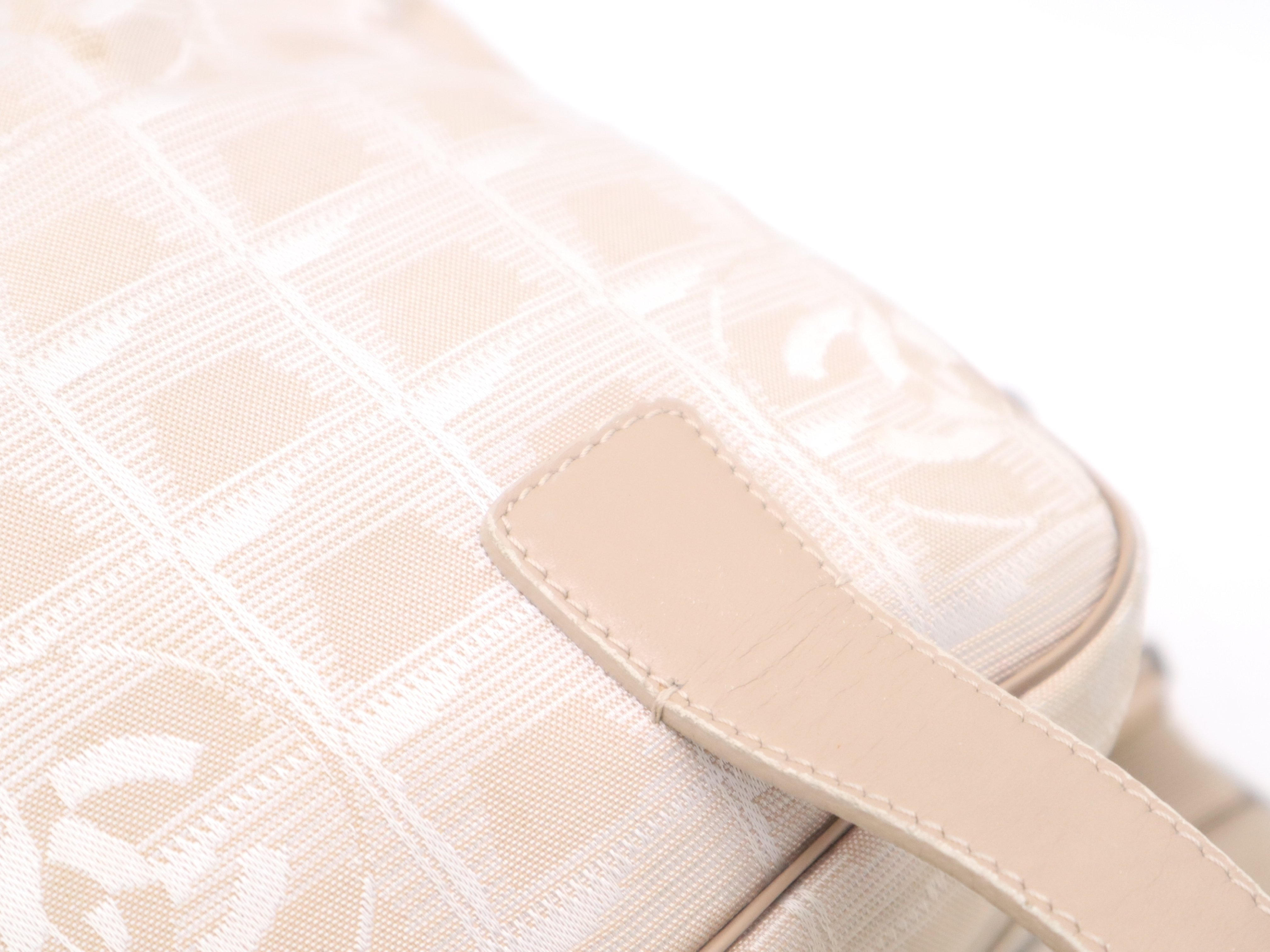Nylon x Leather New Travel 2-Way Handbag, Beige, Silver Hardware, Shoulder Strap & Seal Included. — view 8