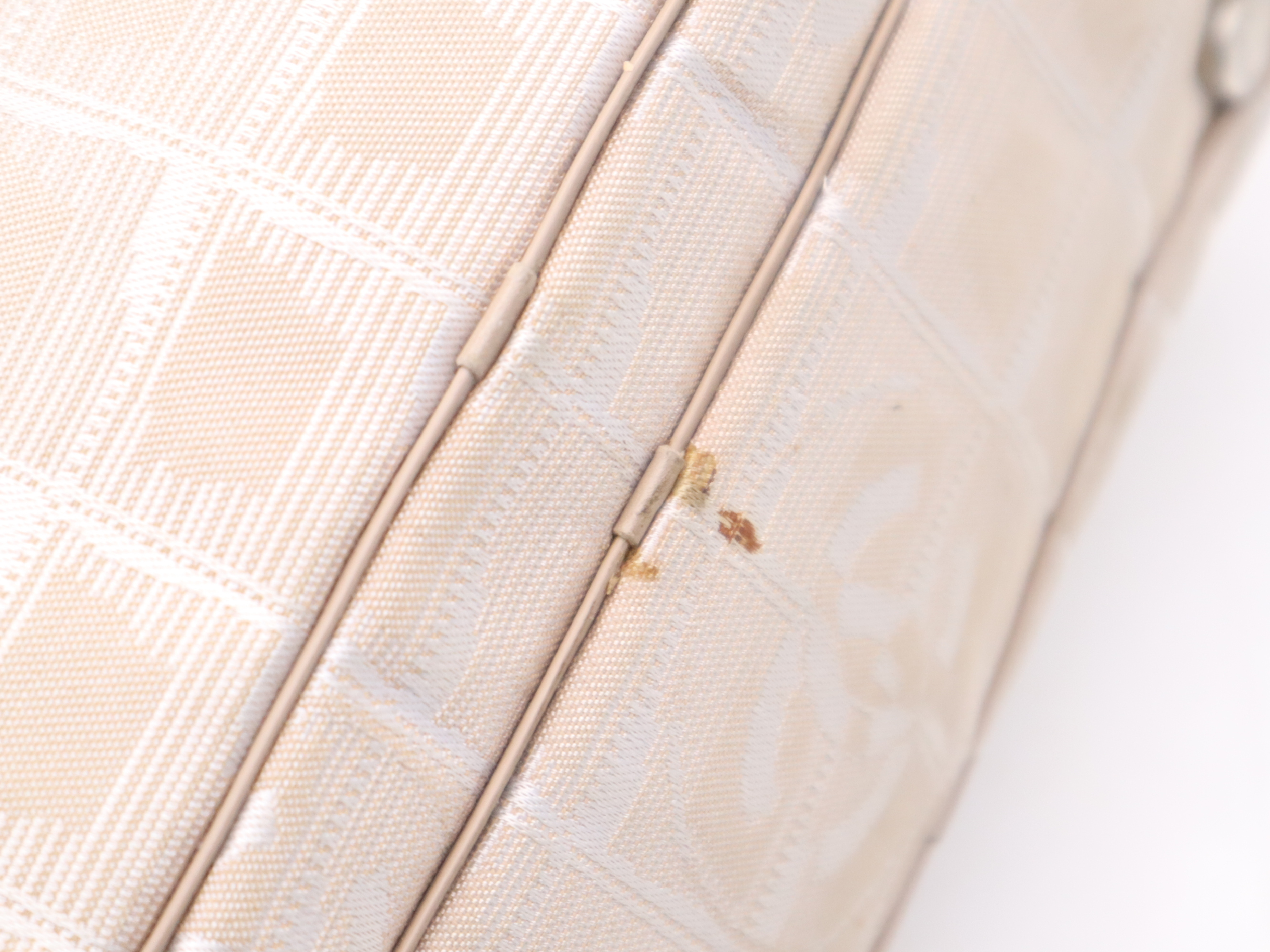Nylon x Leather New Travel 2-Way Handbag, Beige, Silver Hardware, Shoulder Strap & Seal Included. — view 9