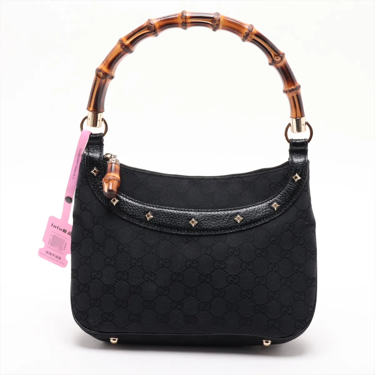GG Canvas Bamboo 137378 Canvas x Leather Handbag Black