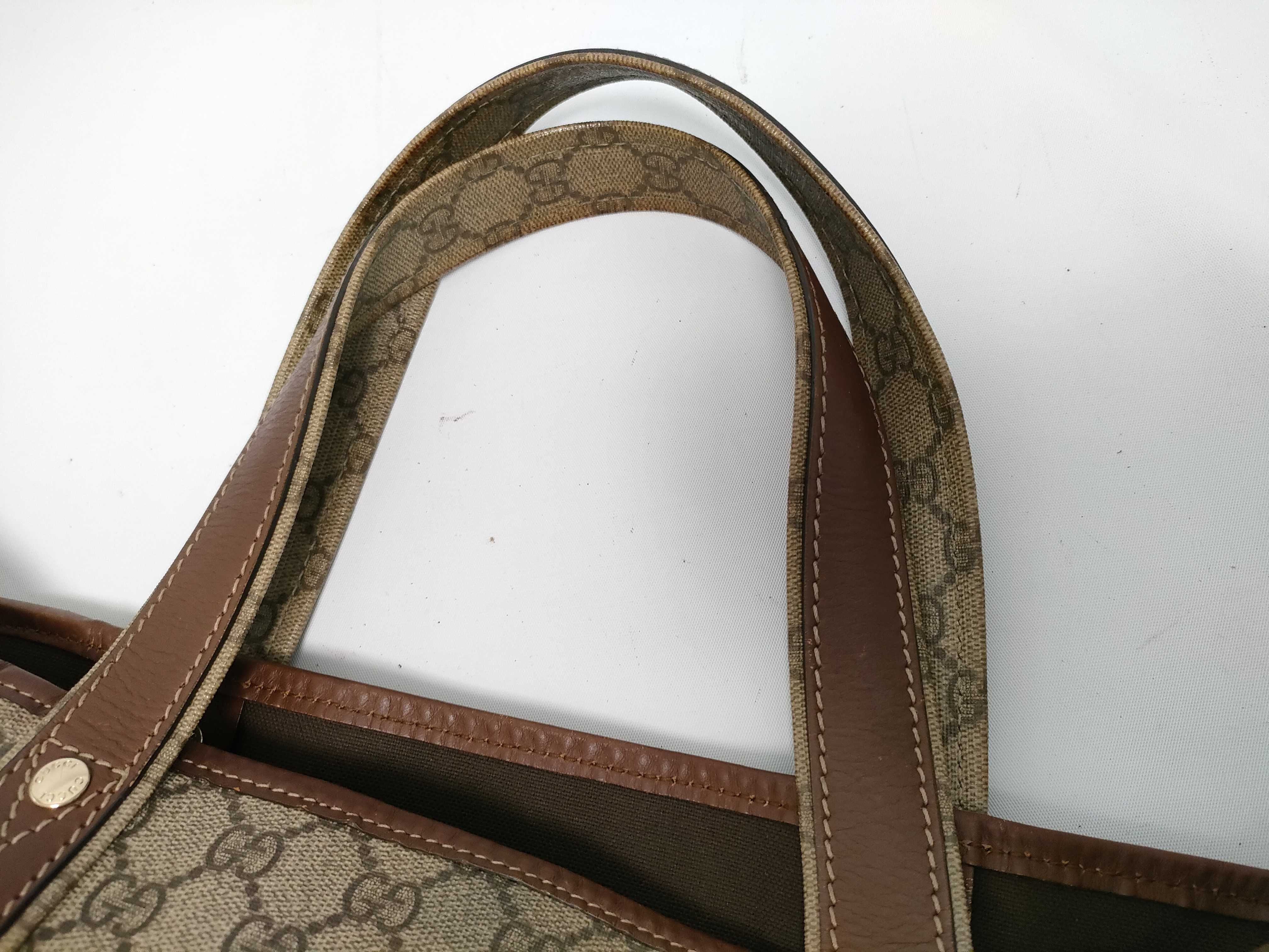 GG Supreme Brown Leather-Trimmed Shoulder Tote Bag — view 3