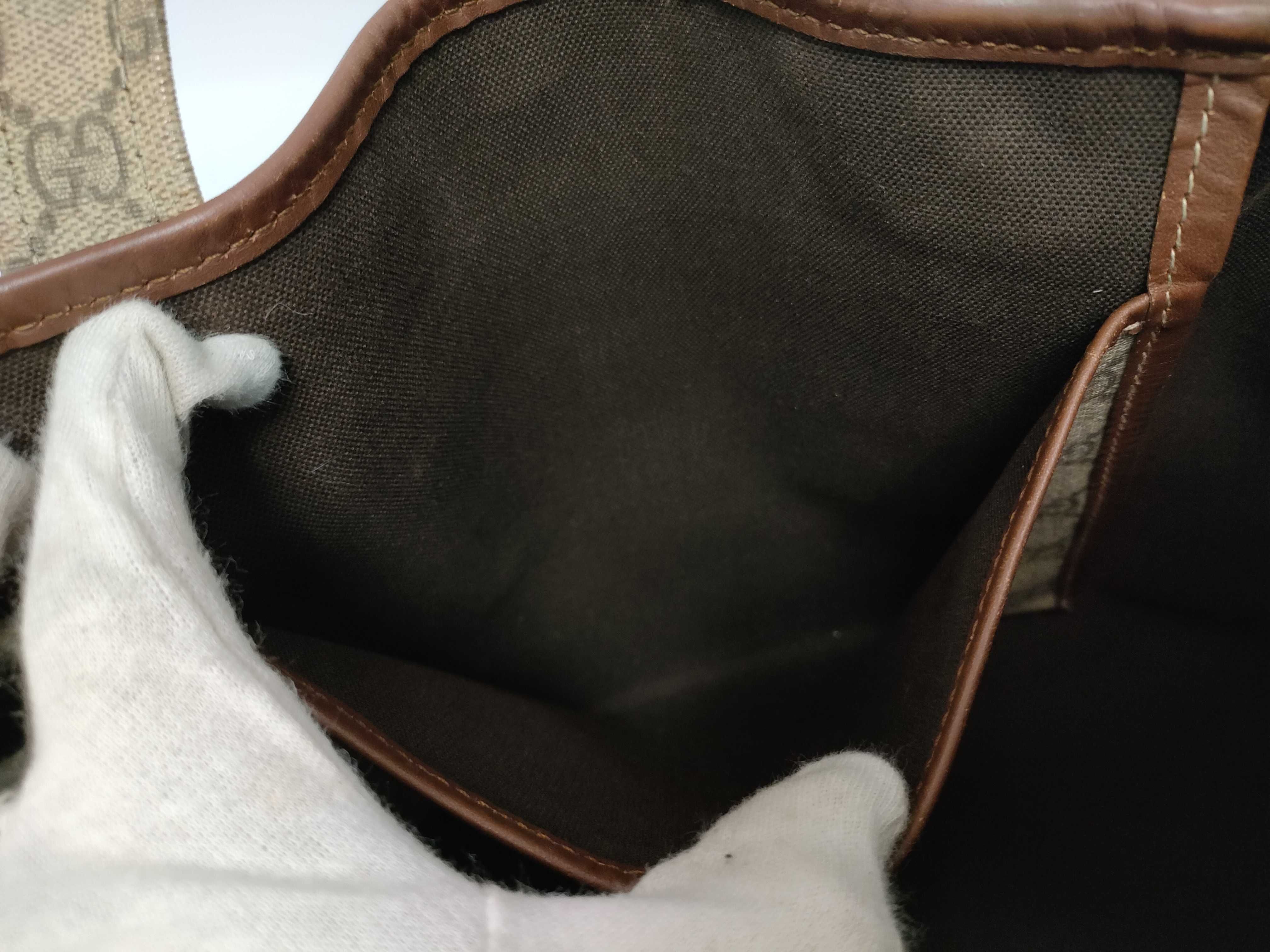 GG Supreme Brown Leather-Trimmed Shoulder Tote Bag — view 9