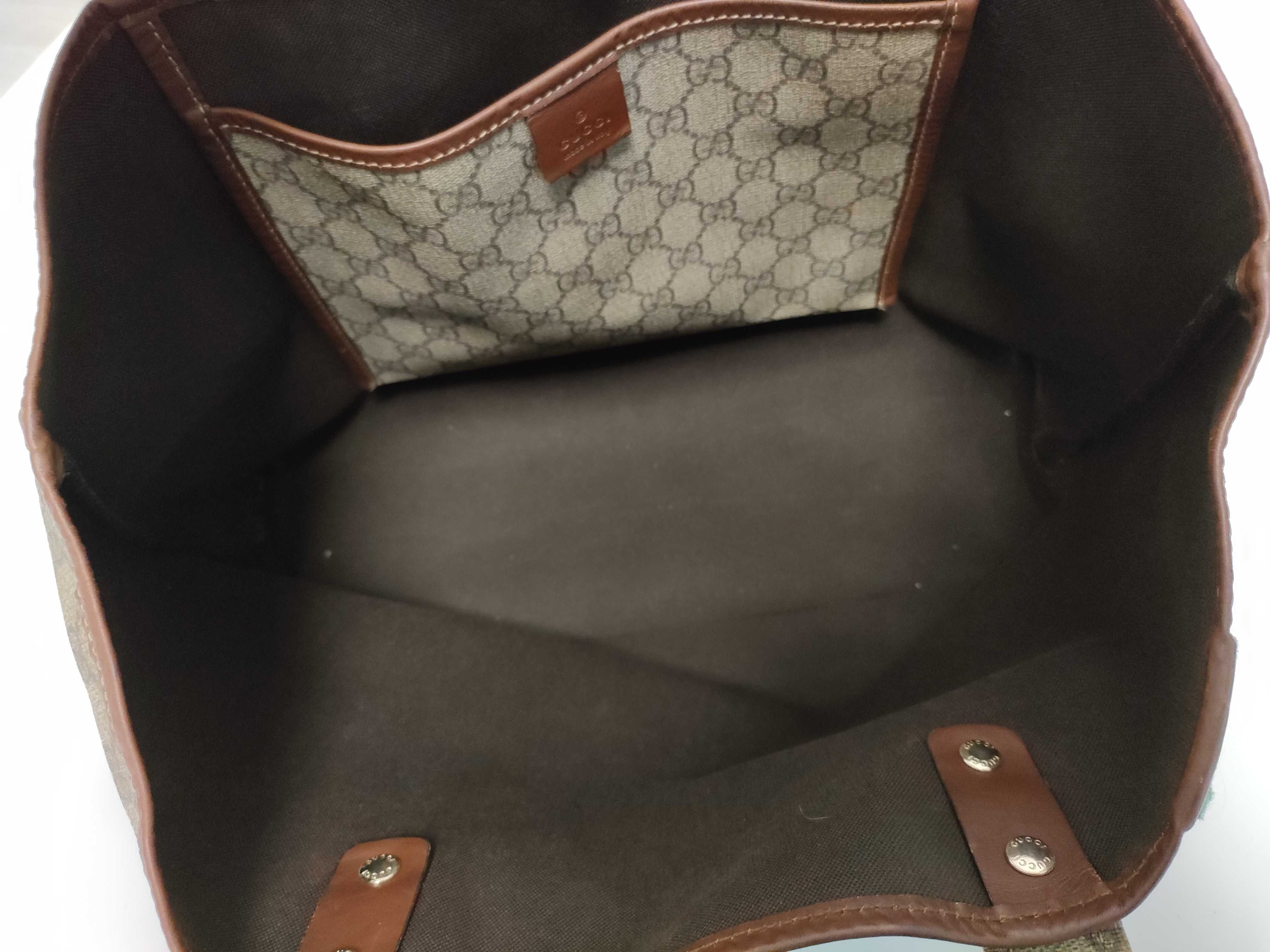 GG Supreme Brown Leather-Trimmed Shoulder Tote Bag — view 10