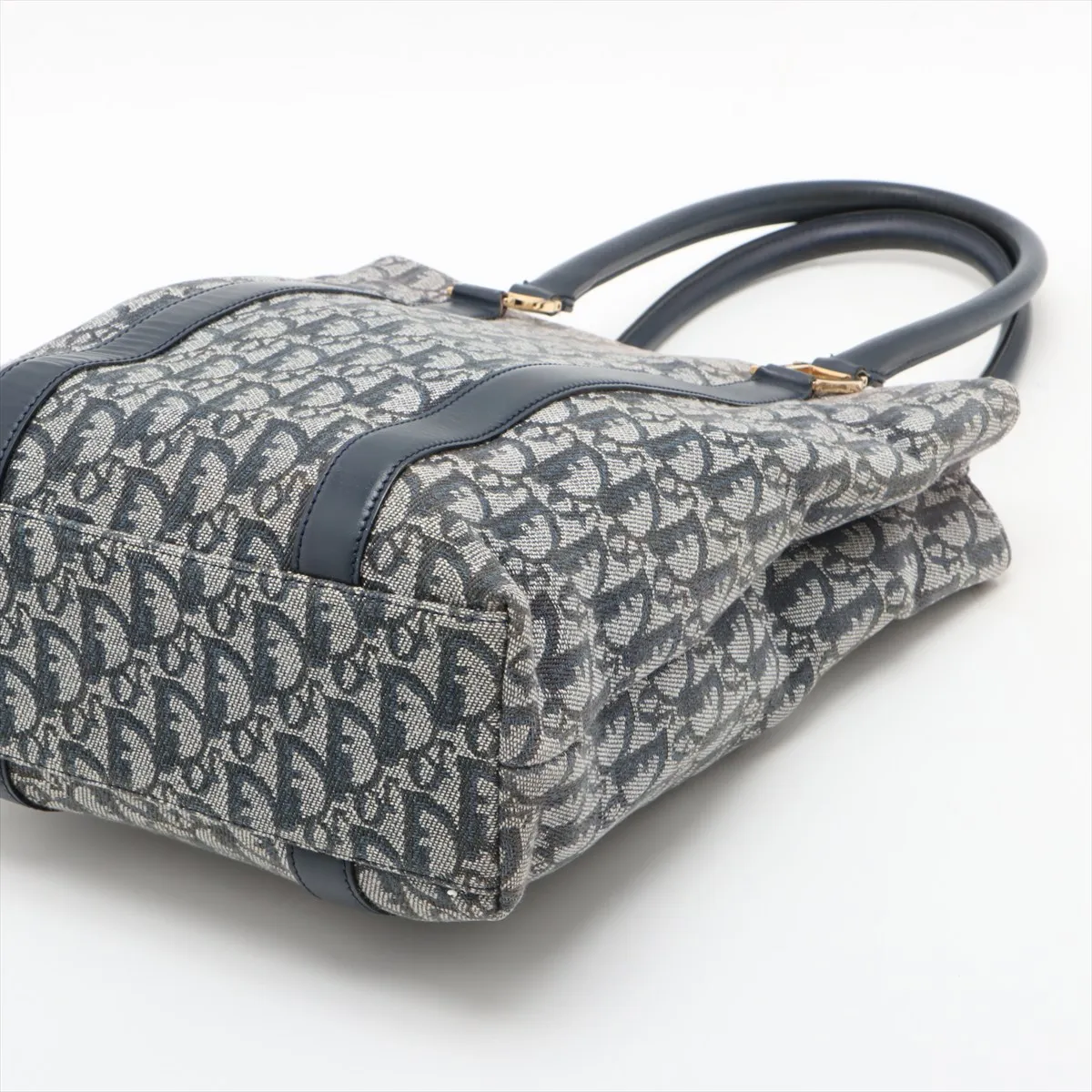 Trotter Canvas x Leather Tote Bag Navy — view 3