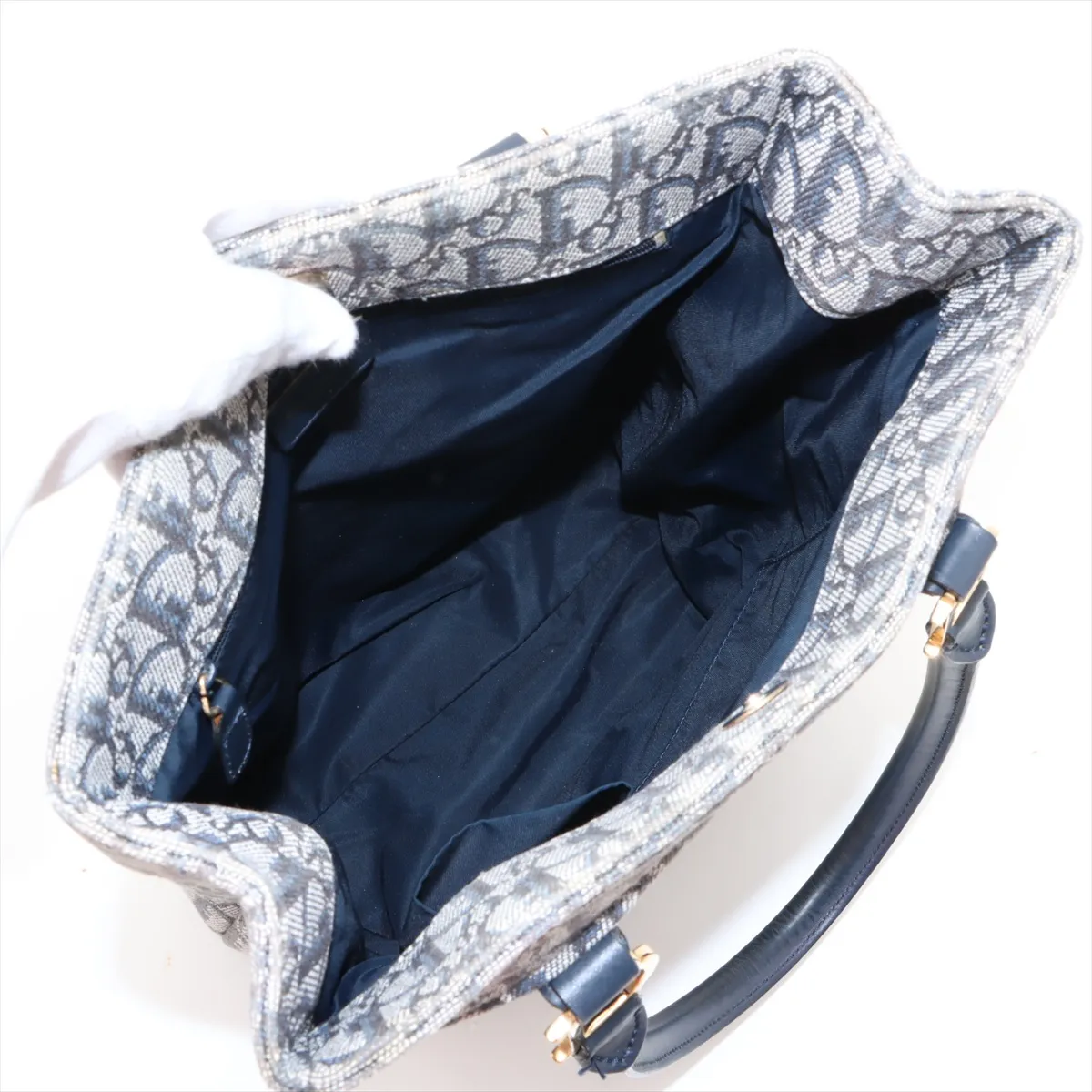 Trotter Canvas x Leather Tote Bag Navy — view 7