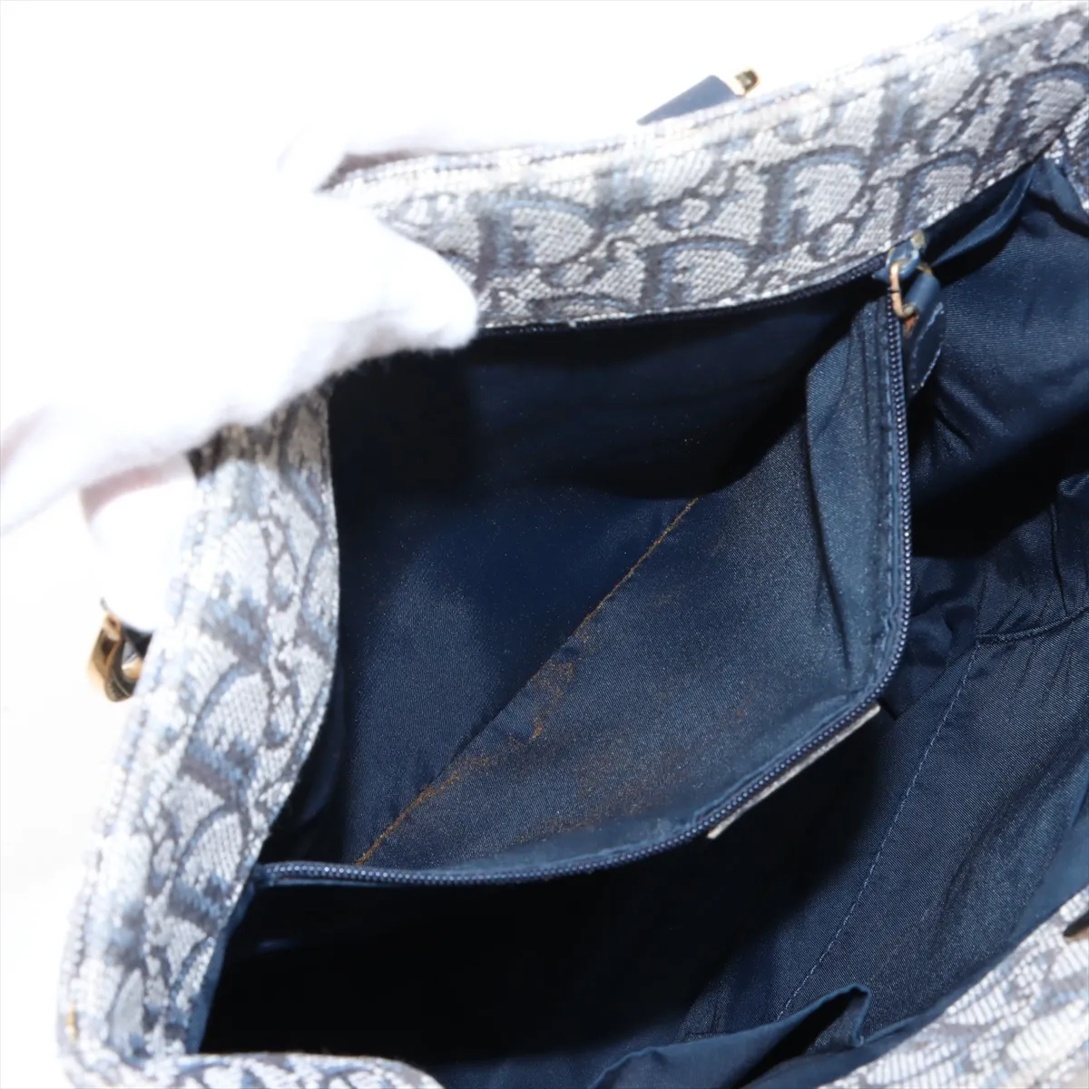 Trotter Canvas x Leather Tote Bag Navy — view 8