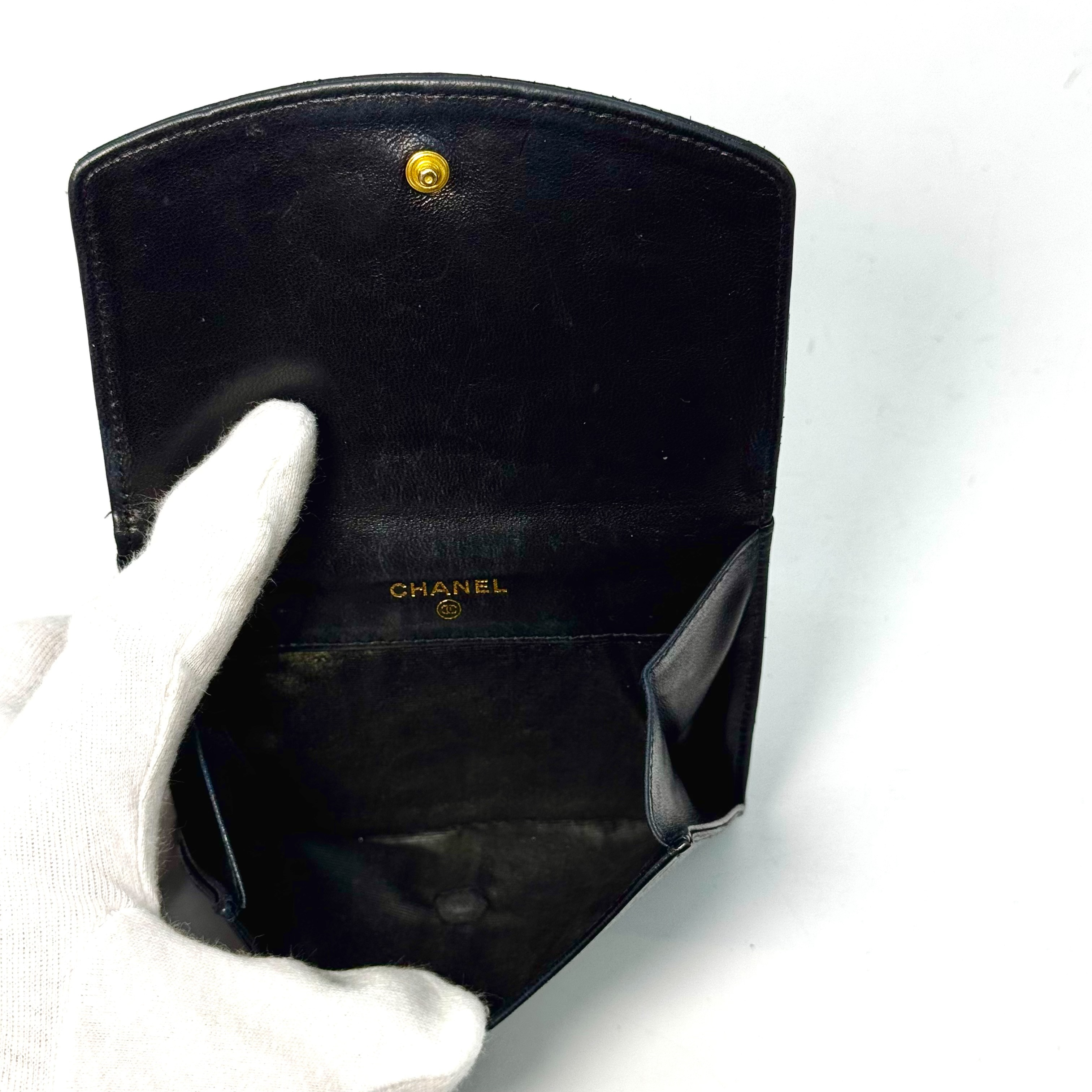 Coco Mark Lambskin Bi-fold Compact Wallet, Black — view 5
