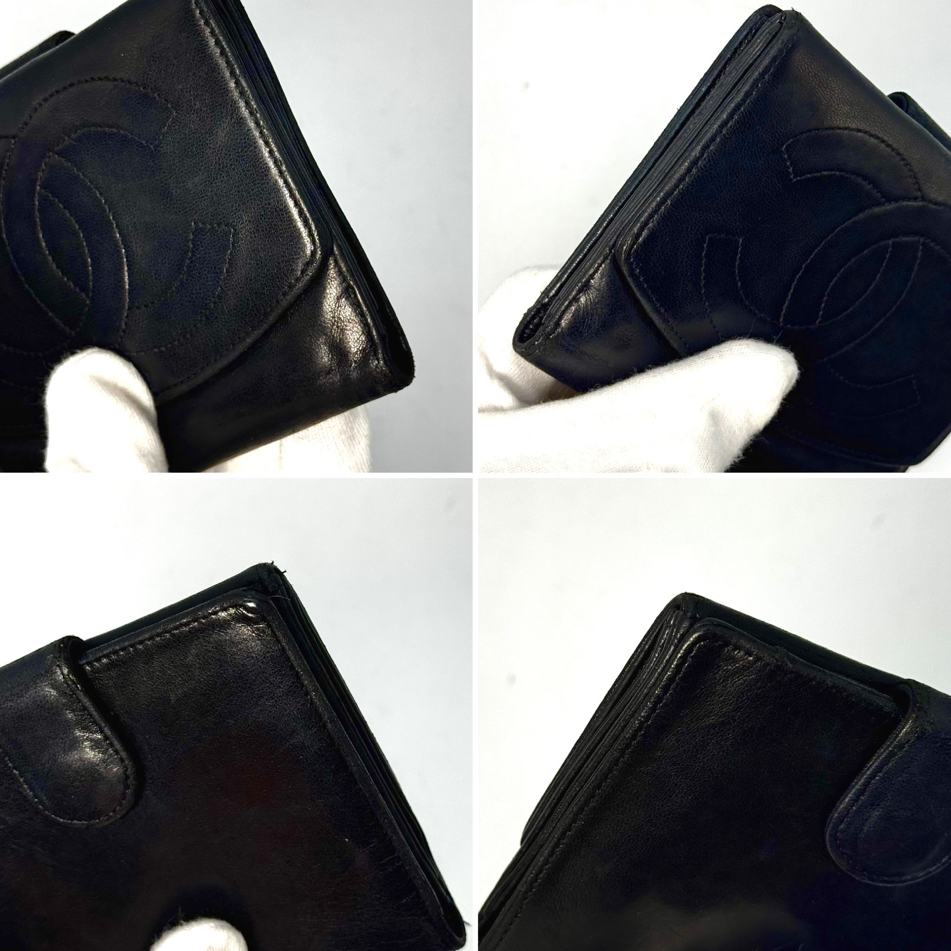 Coco Mark Lambskin Bi-fold Compact Wallet, Black — view 7