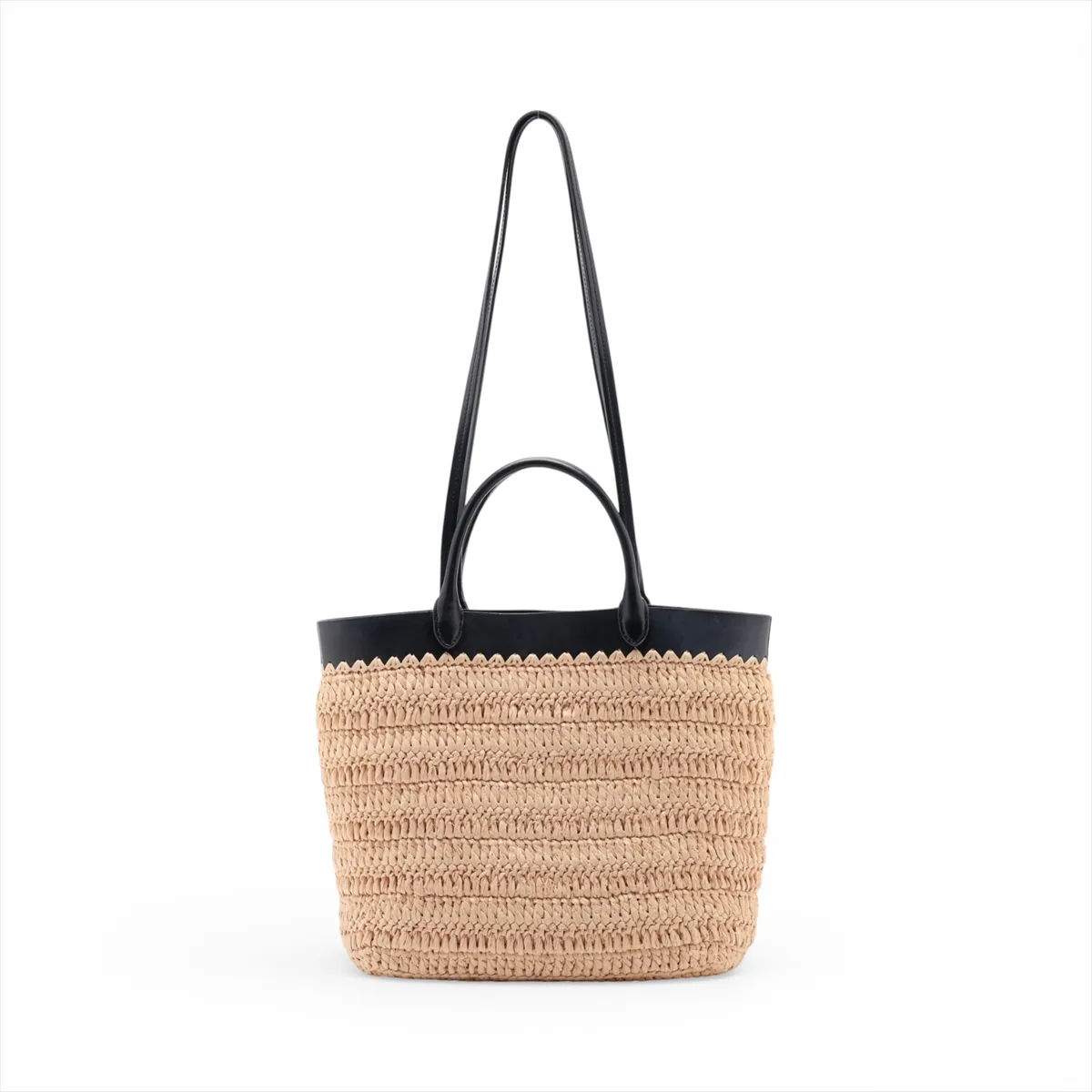 Raffia x Leather 2-Way Handbag, Beige x Black — view 2