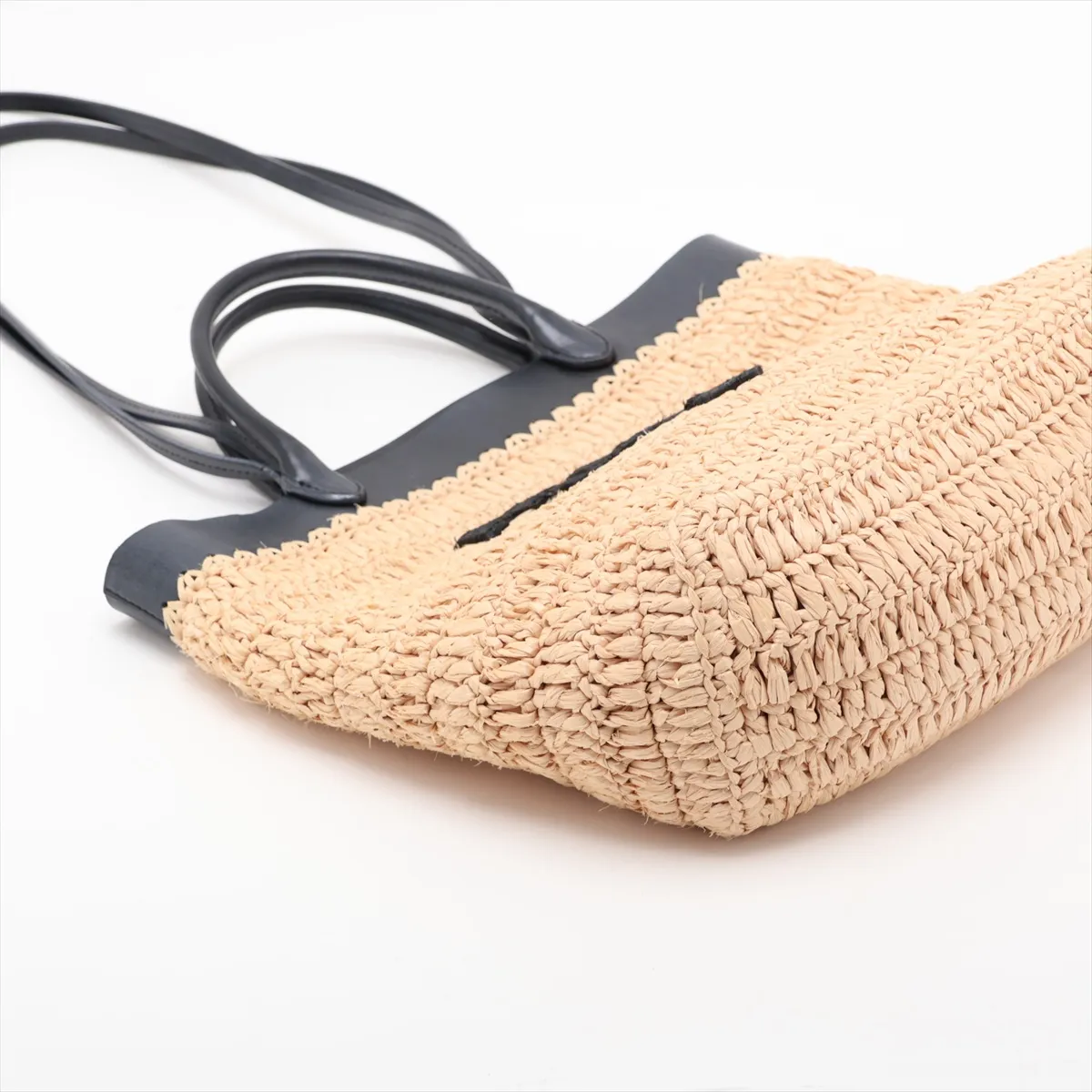 Raffia x Leather 2-Way Handbag, Beige x Black — view 4