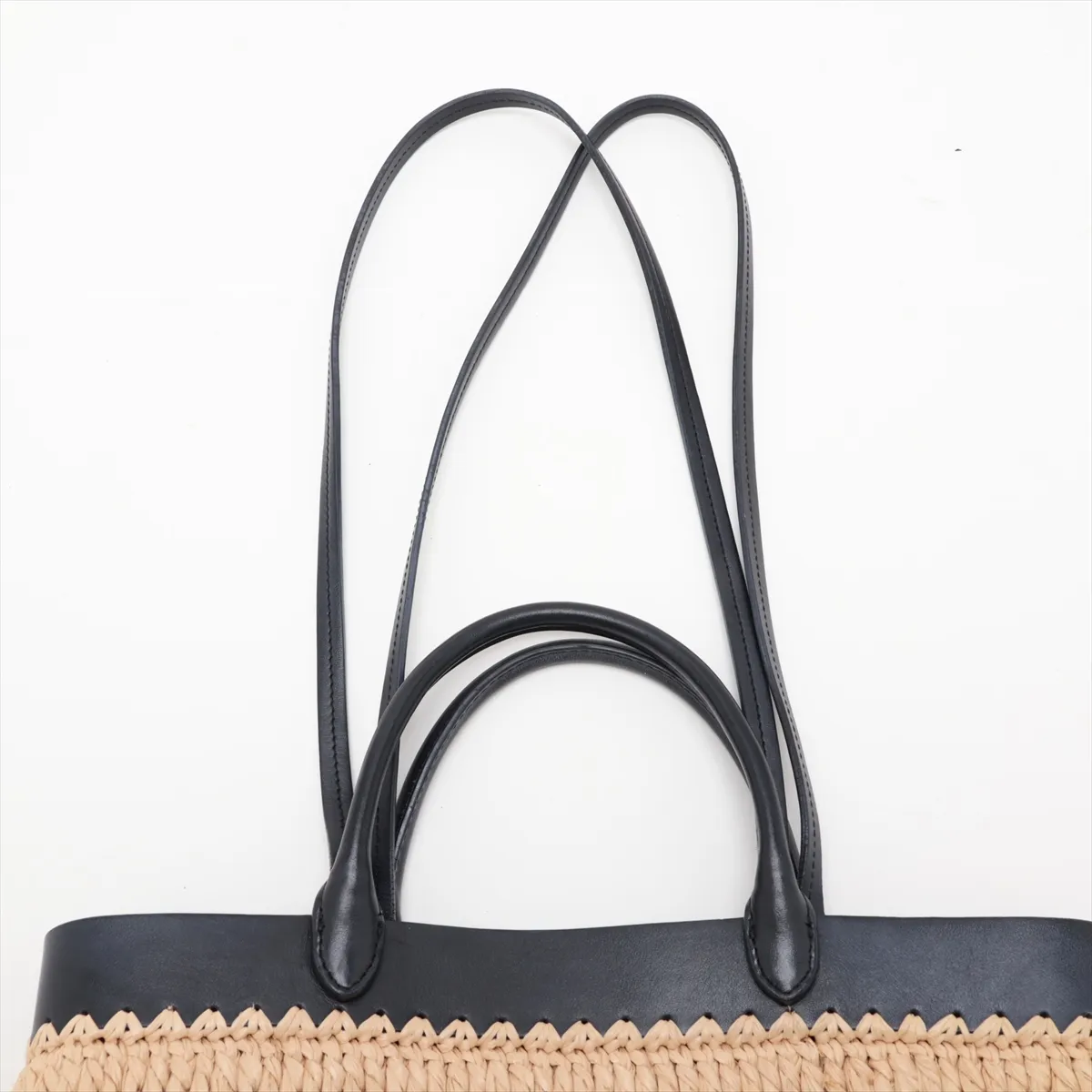 Raffia x Leather 2-Way Handbag, Beige x Black — view 6