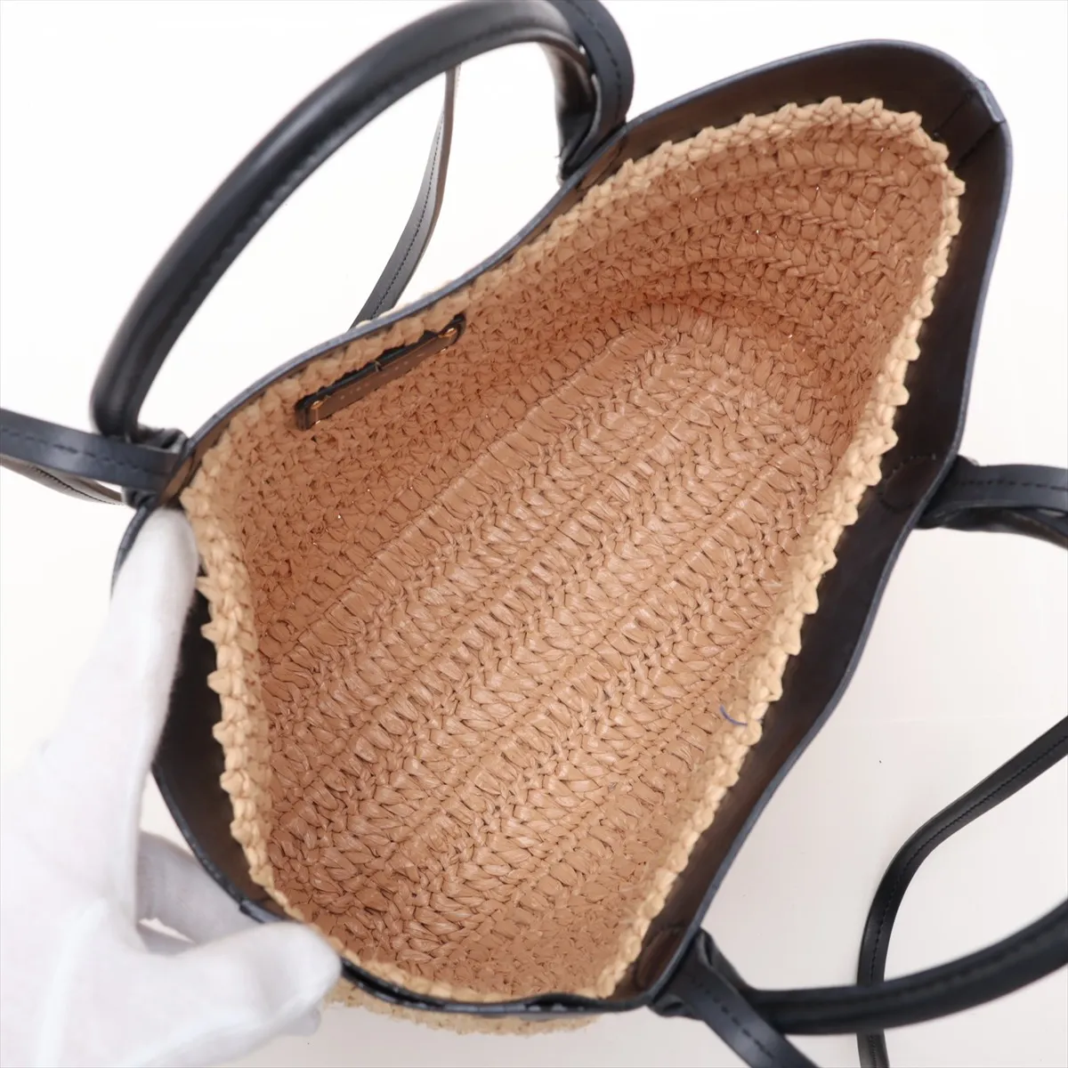 Raffia x Leather 2-Way Handbag, Beige x Black — view 7