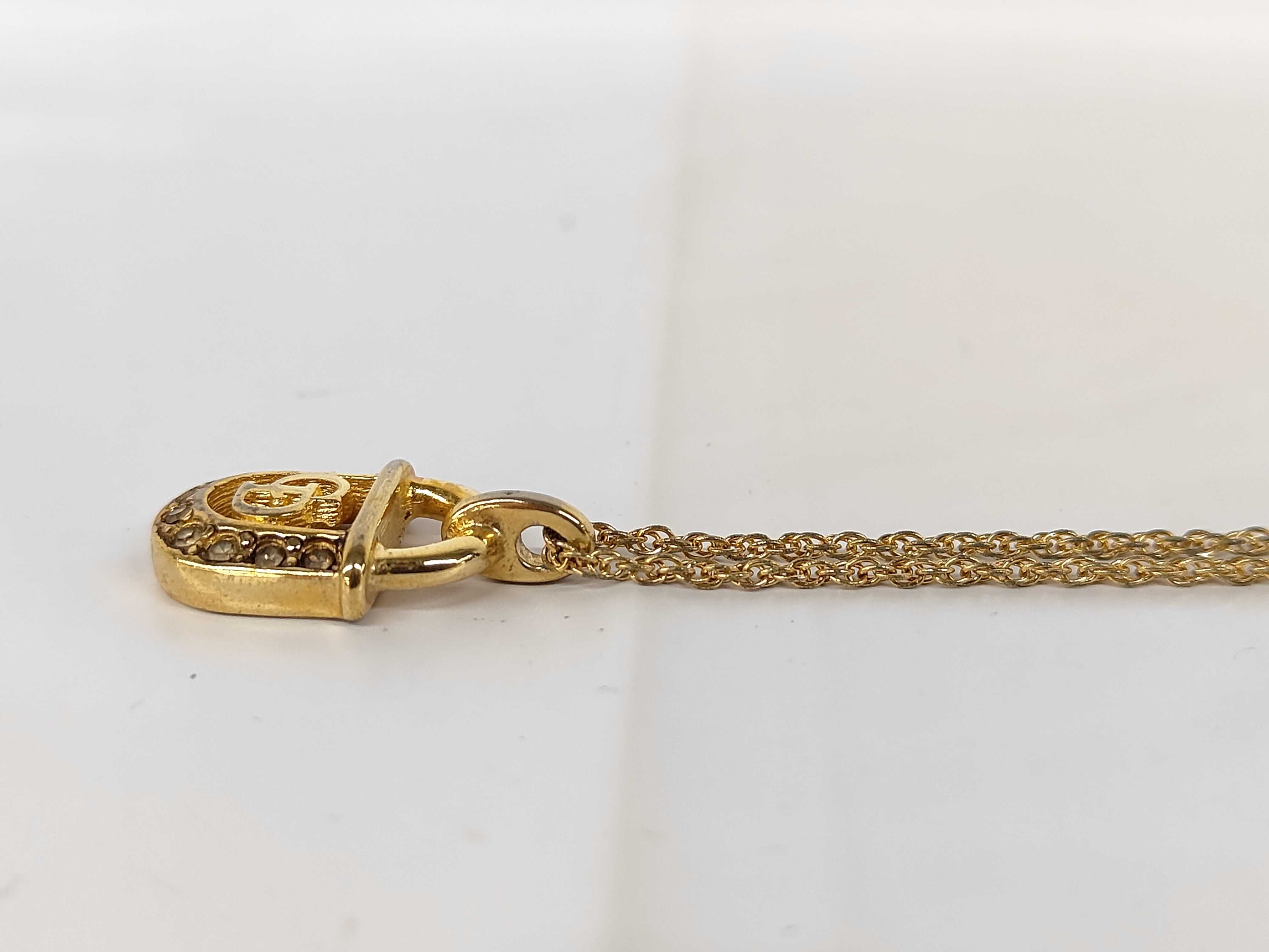 CD logo padlock rhinestone gold necklace — view 3