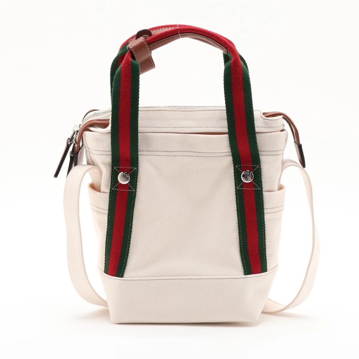 Canvas x Leather 2-Way Handbag, White, 820999 — view 2