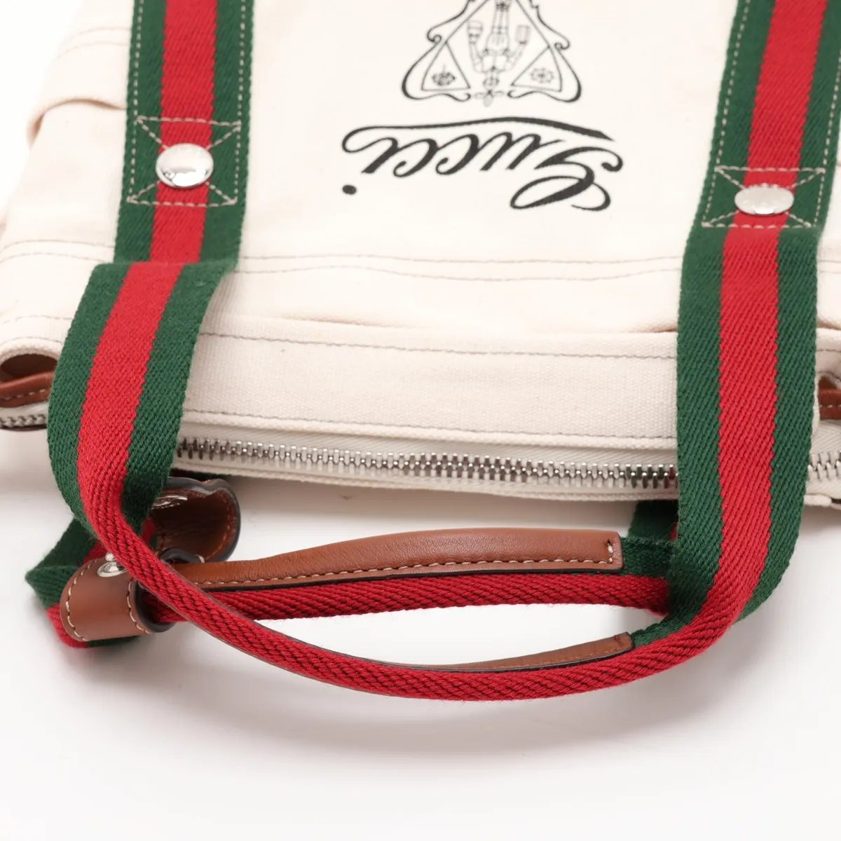 Canvas x Leather 2-Way Handbag, White, 820999 — view 5