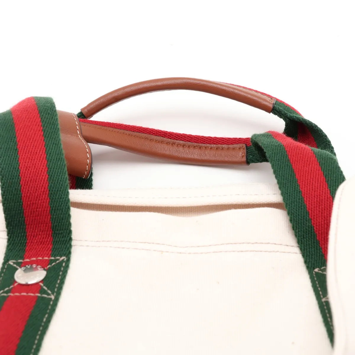 Canvas x Leather 2-Way Handbag, White, 820999 — view 6