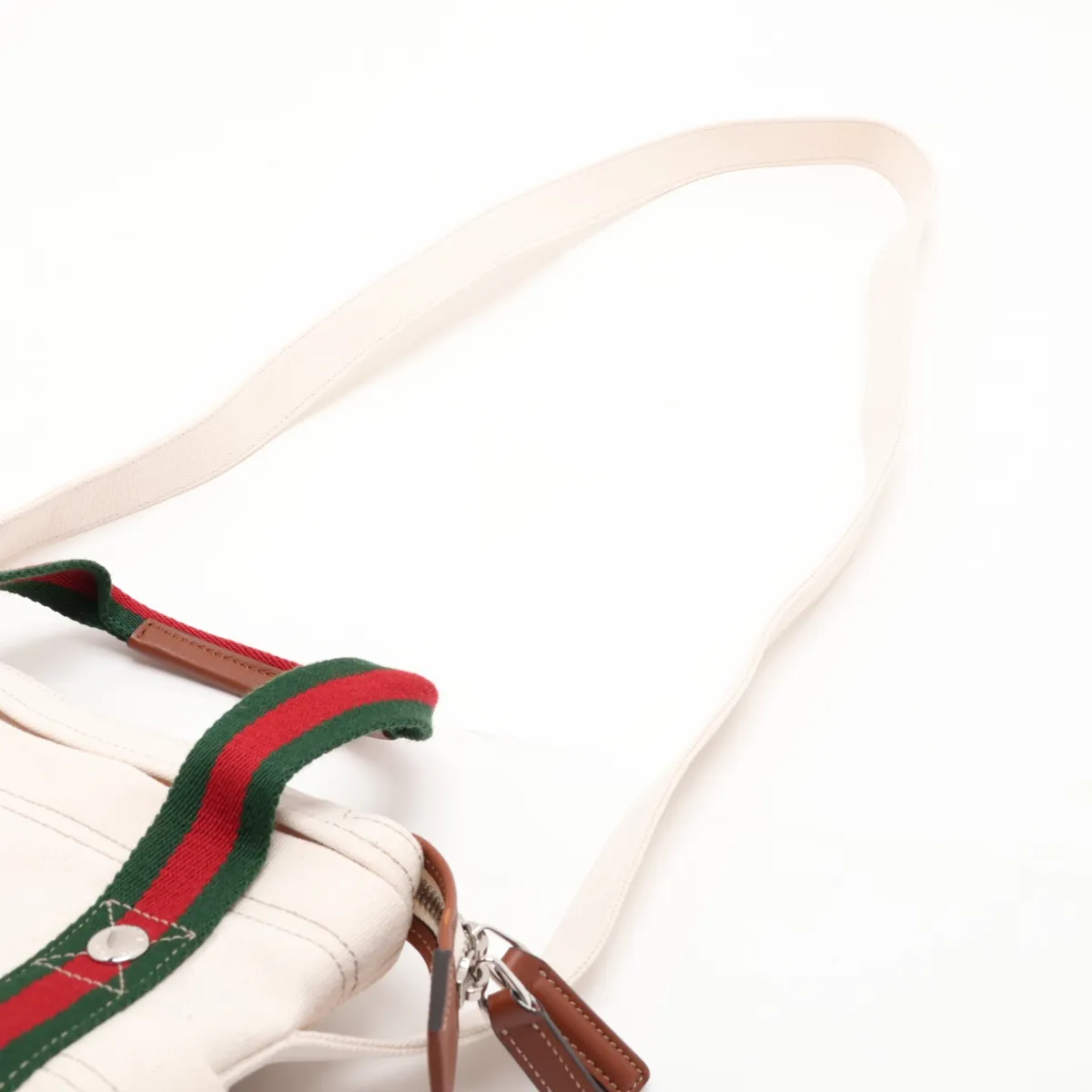 Canvas x Leather 2-Way Handbag, White, 820999 — view 7