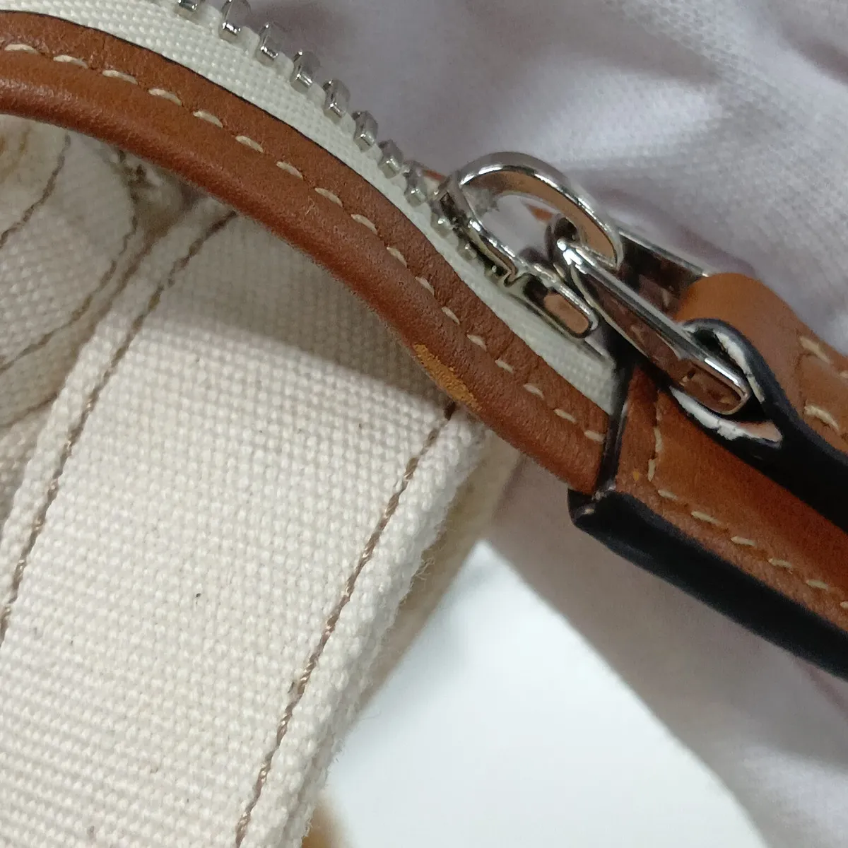 Canvas x Leather 2-Way Handbag, White, 820999 — view 10