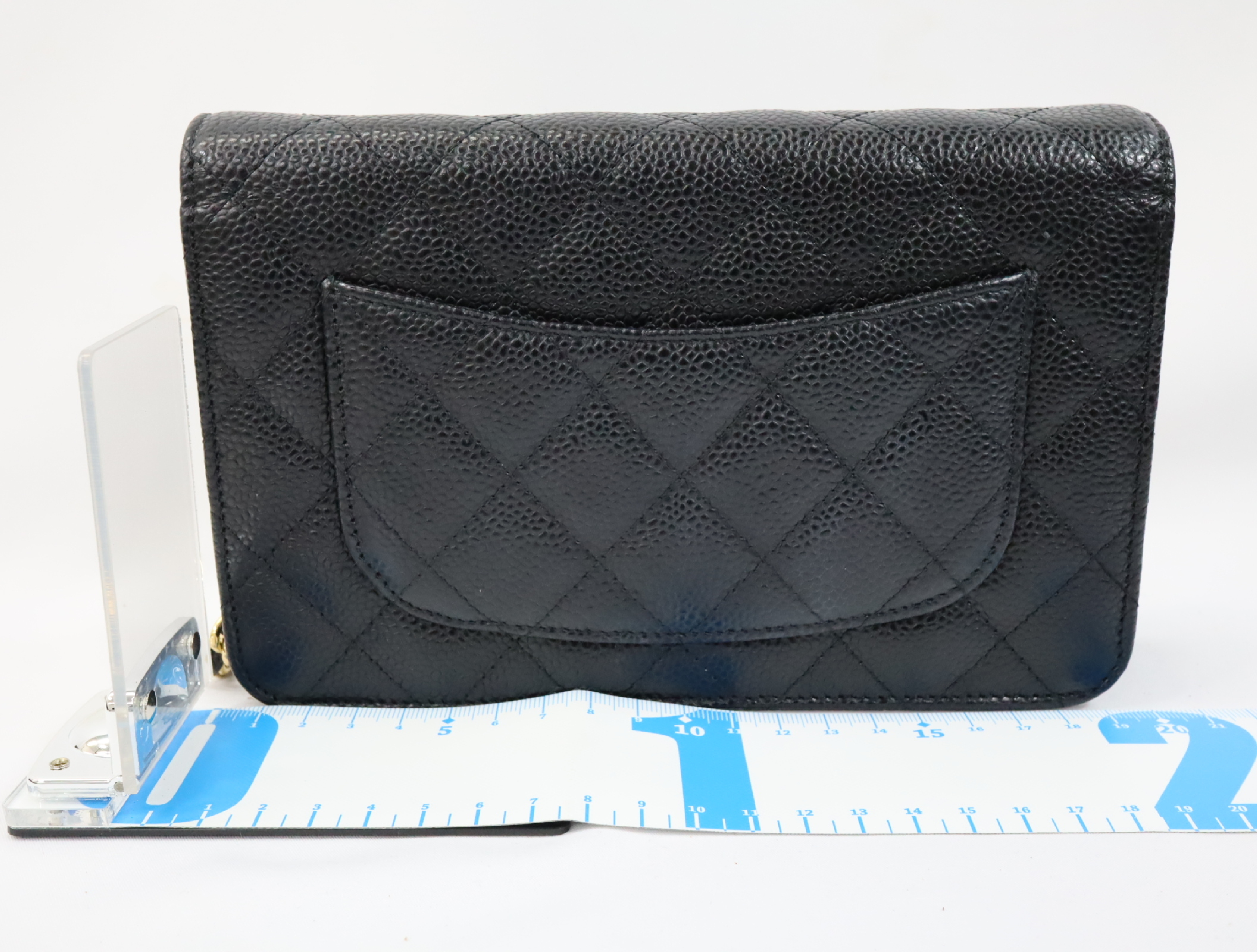 Matelassé Caviar Skin Chain Wallet, Black with Gold Hardware, Serial Number 29 (AP0250), Shoulder Bag — view 2