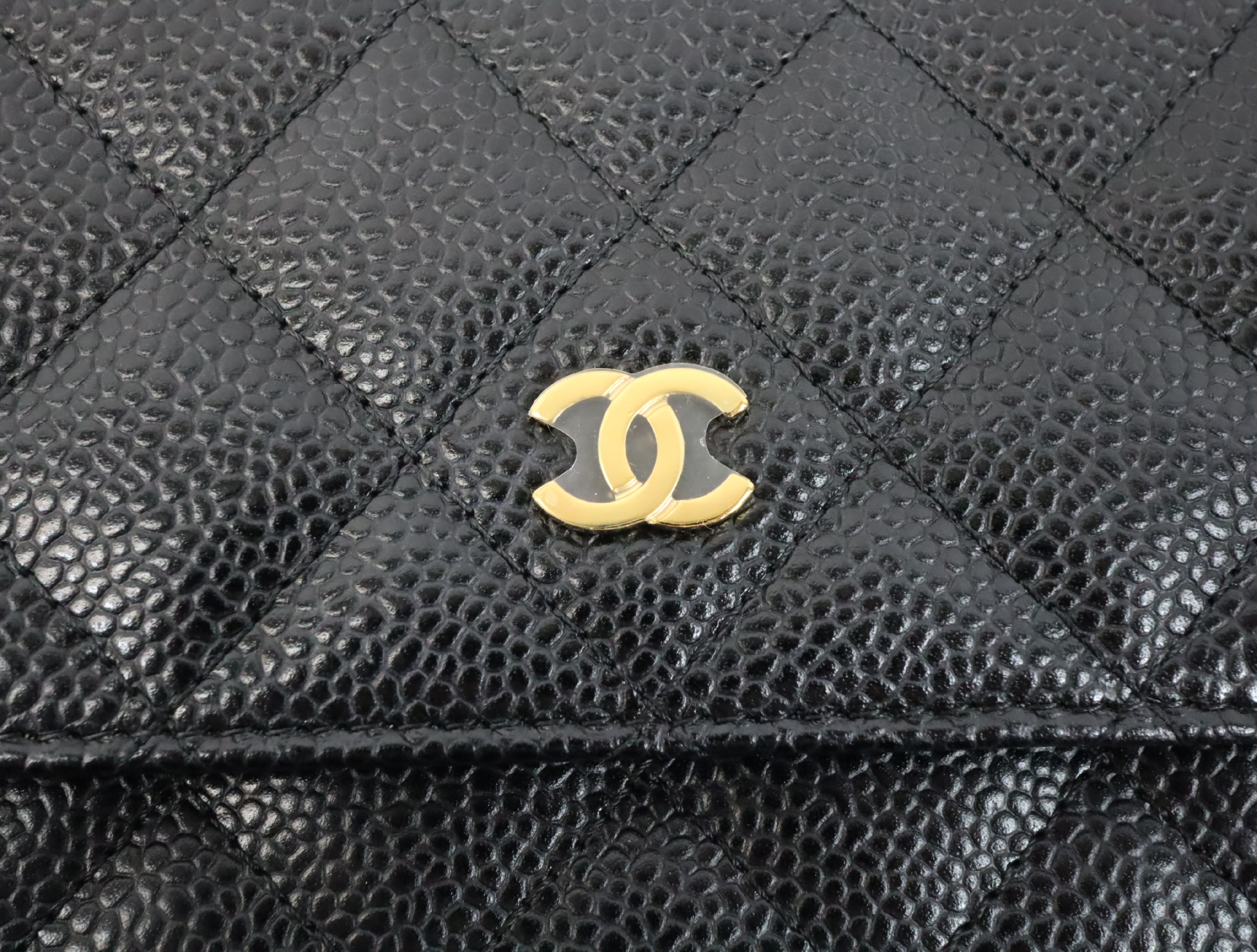 Matelassé Caviar Skin Chain Wallet, Black with Gold Hardware, Serial Number 29 (AP0250), Shoulder Bag — view 11