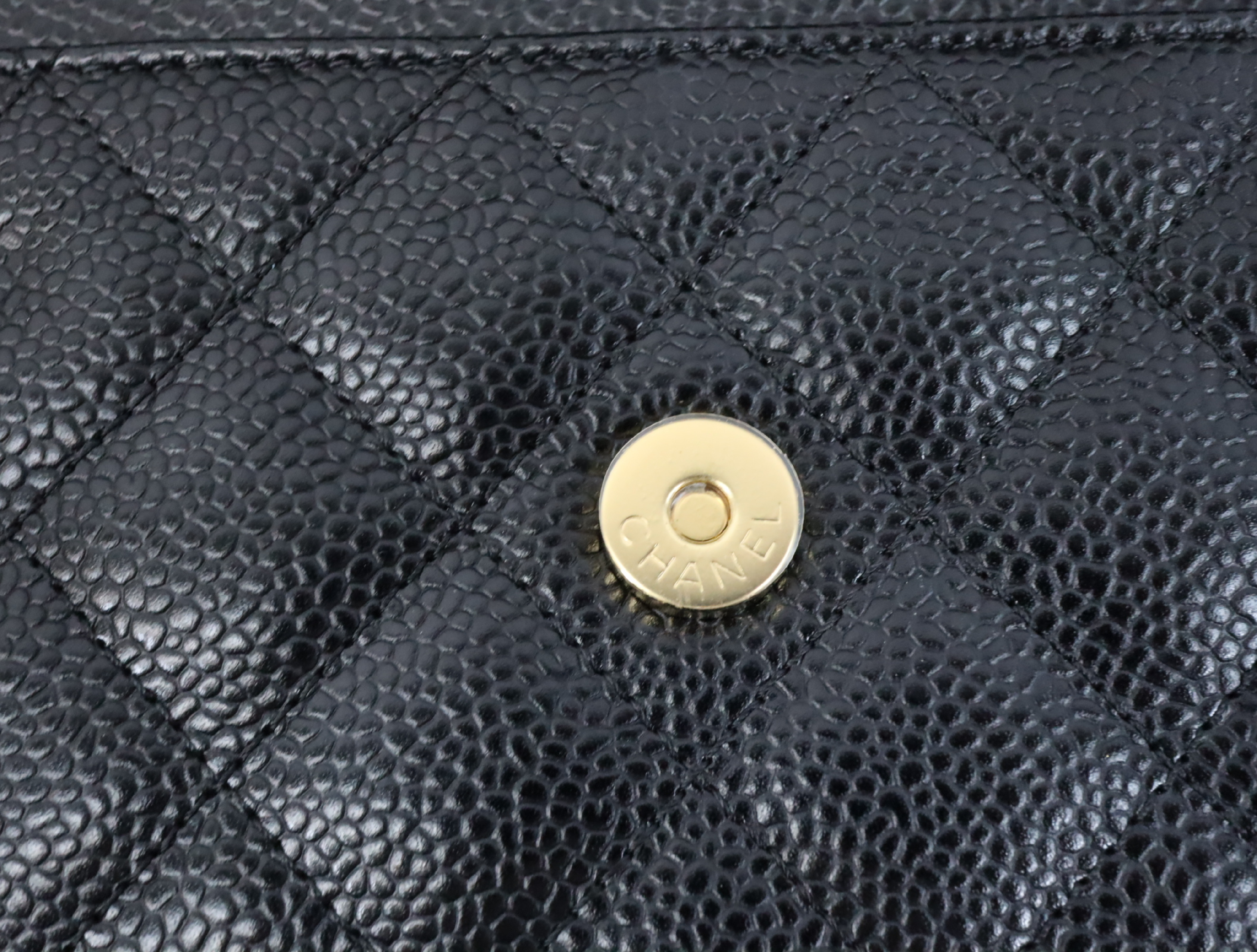 Matelassé Caviar Skin Chain Wallet, Black with Gold Hardware, Serial Number 29 (AP0250), Shoulder Bag — view 13
