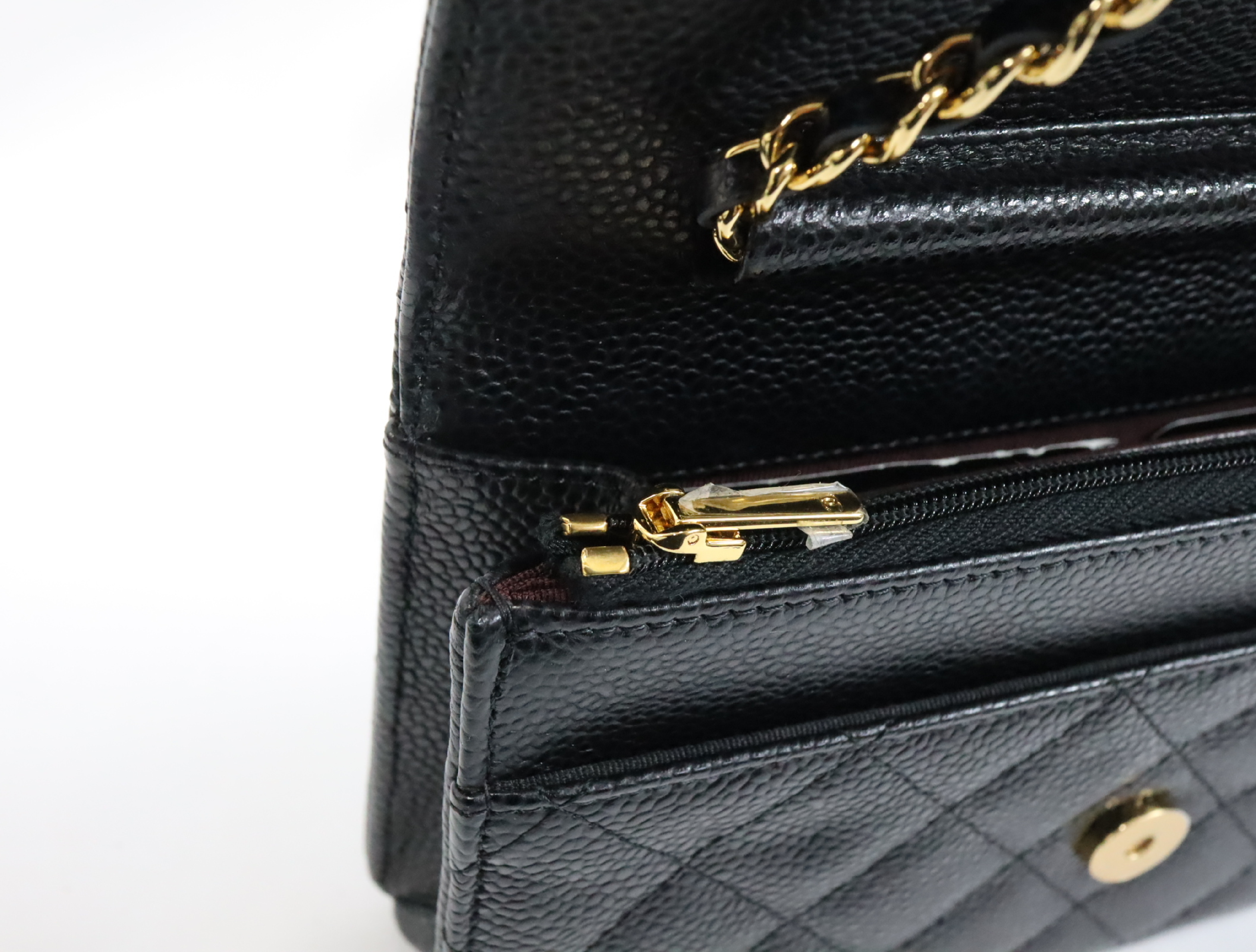 Matelassé Caviar Skin Chain Wallet, Black with Gold Hardware, Serial Number 29 (AP0250), Shoulder Bag — view 15