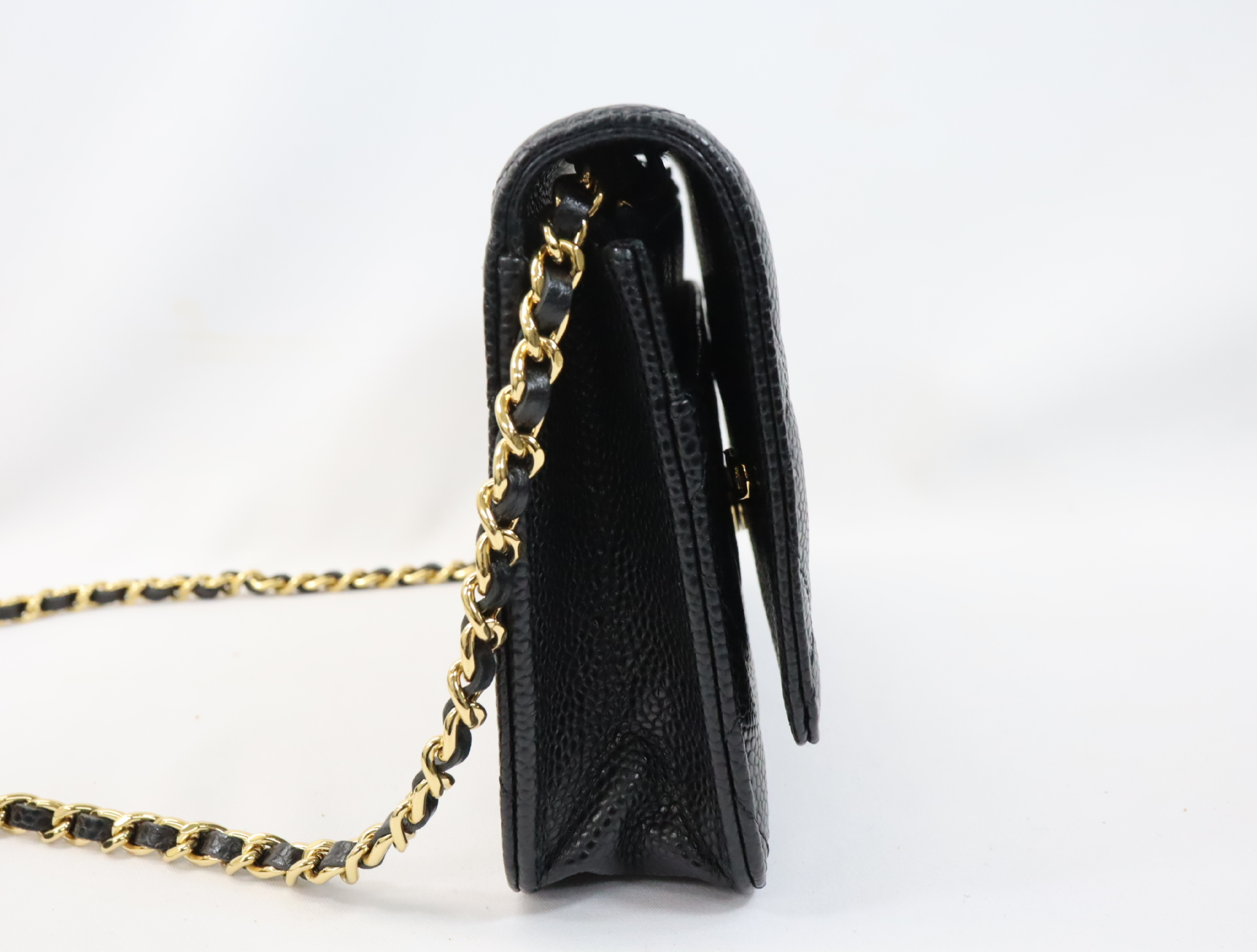 Matelassé Caviar Skin Chain Wallet, Black with Gold Hardware, Serial Number 29 (AP0250), Shoulder Bag — view 4