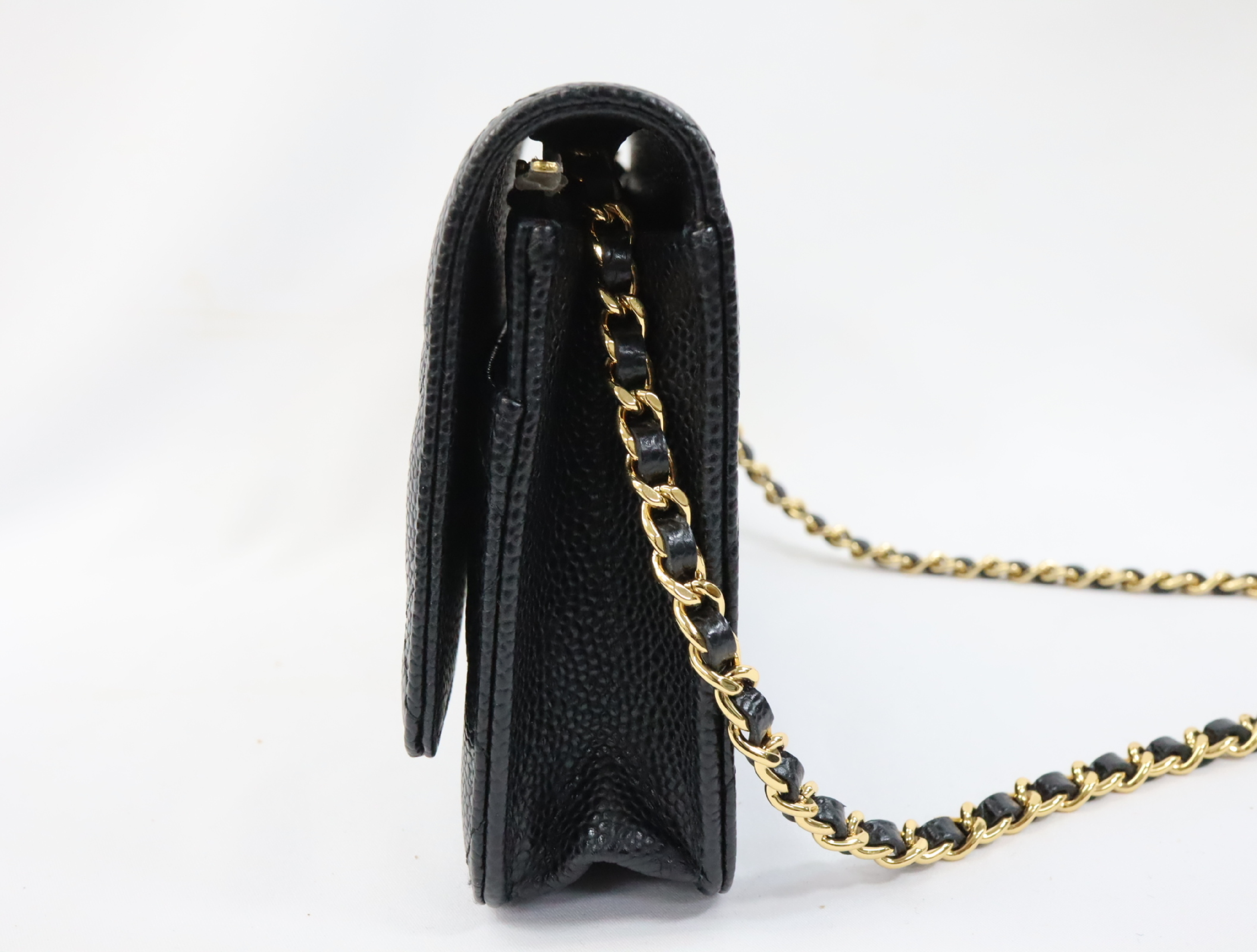 Matelassé Caviar Skin Chain Wallet, Black with Gold Hardware, Serial Number 29 (AP0250), Shoulder Bag — view 5