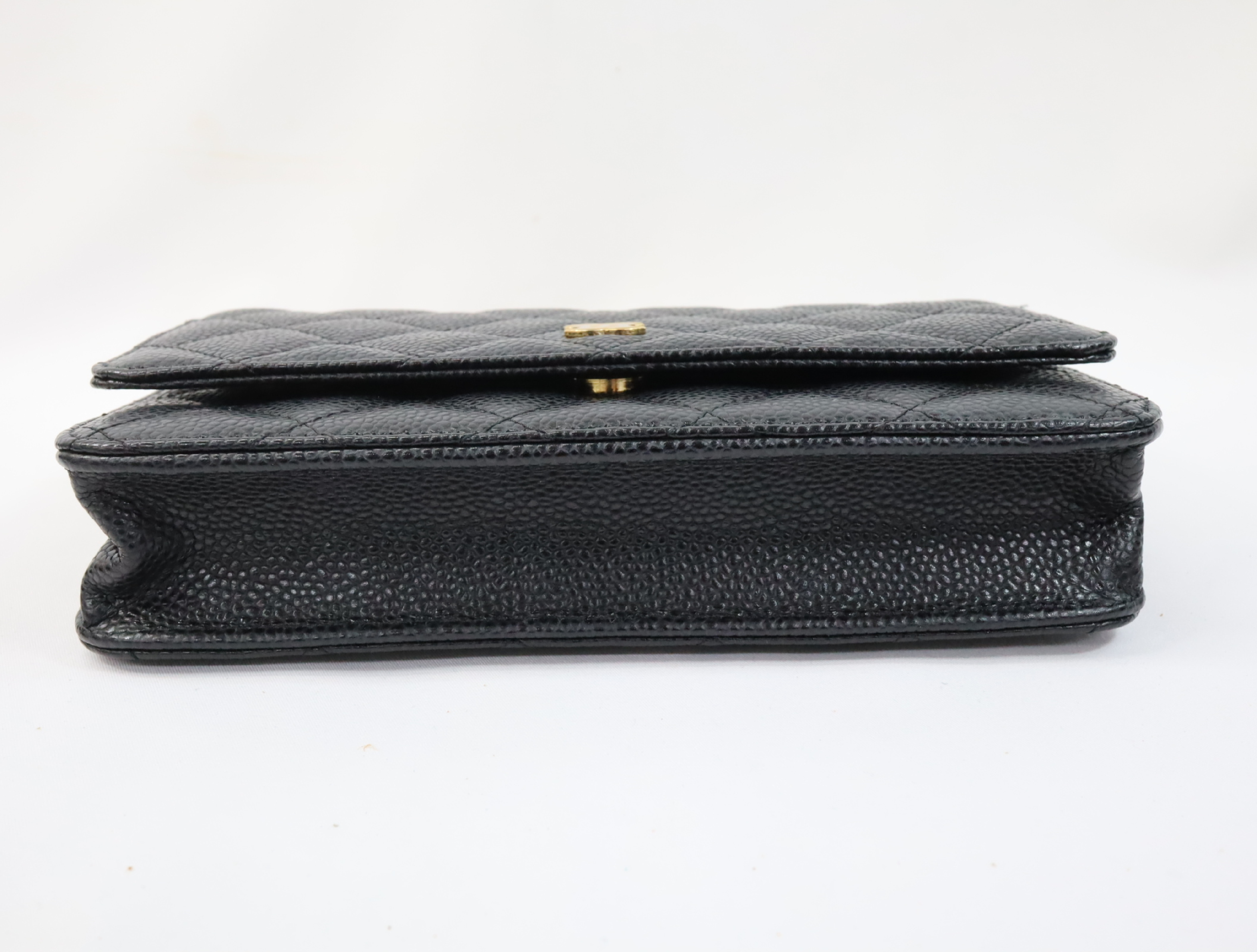 Matelassé Caviar Skin Chain Wallet, Black with Gold Hardware, Serial Number 29 (AP0250), Shoulder Bag — view 6