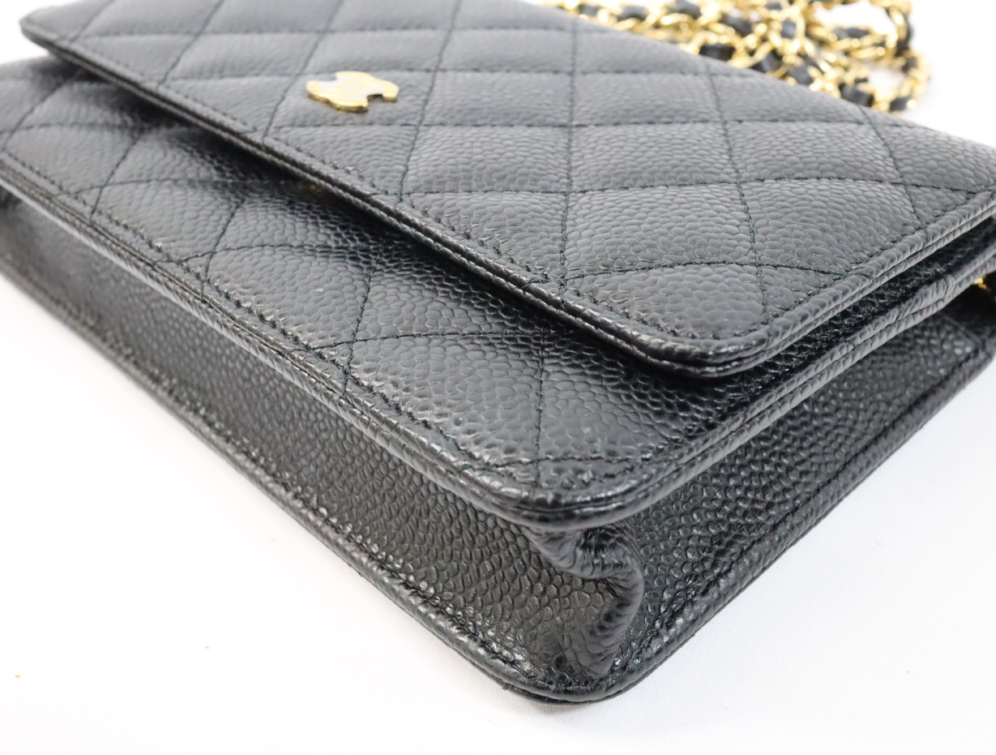 Matelassé Caviar Skin Chain Wallet, Black with Gold Hardware, Serial Number 29 (AP0250), Shoulder Bag — view 7