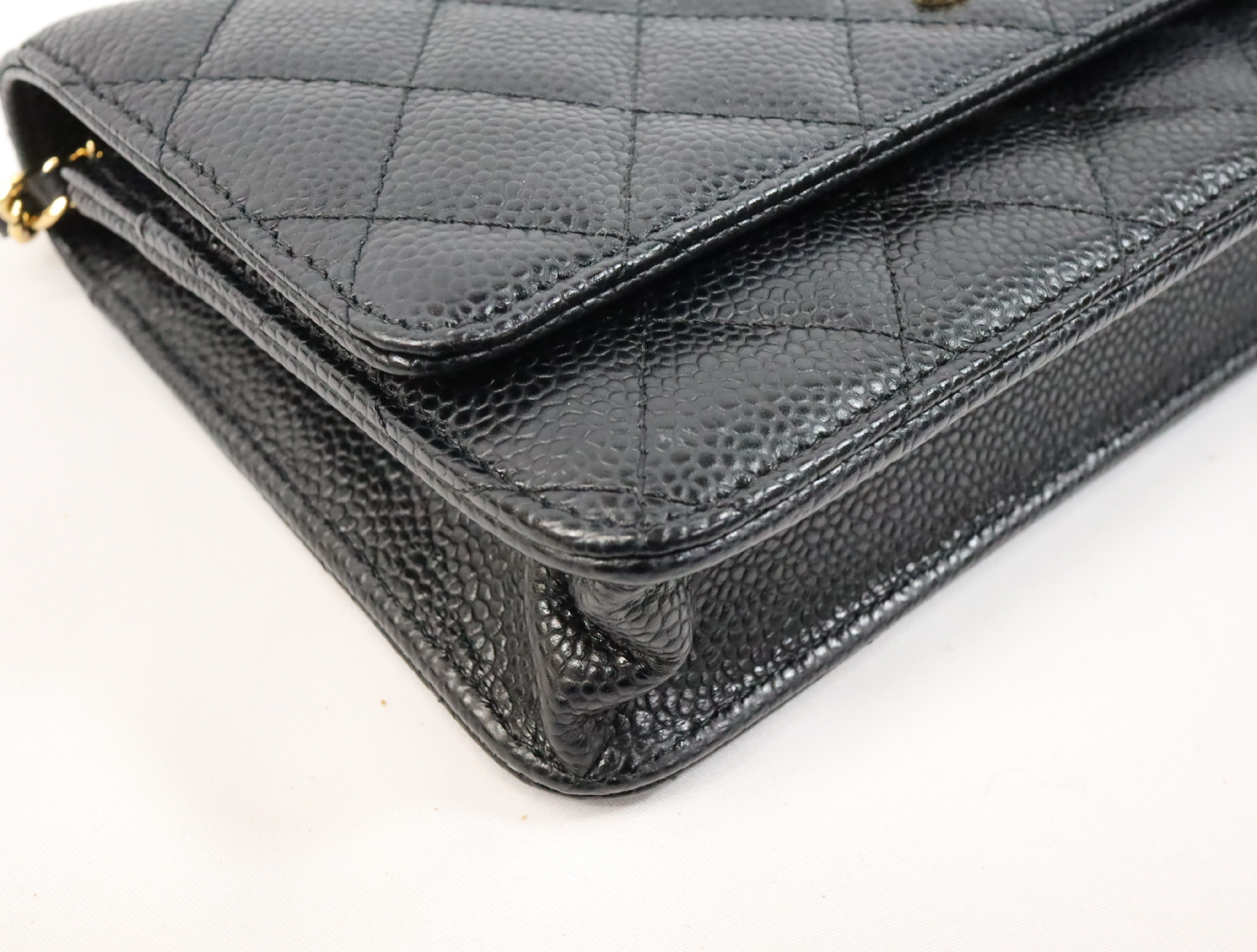 Matelassé Caviar Skin Chain Wallet, Black with Gold Hardware, Serial Number 29 (AP0250), Shoulder Bag — view 8