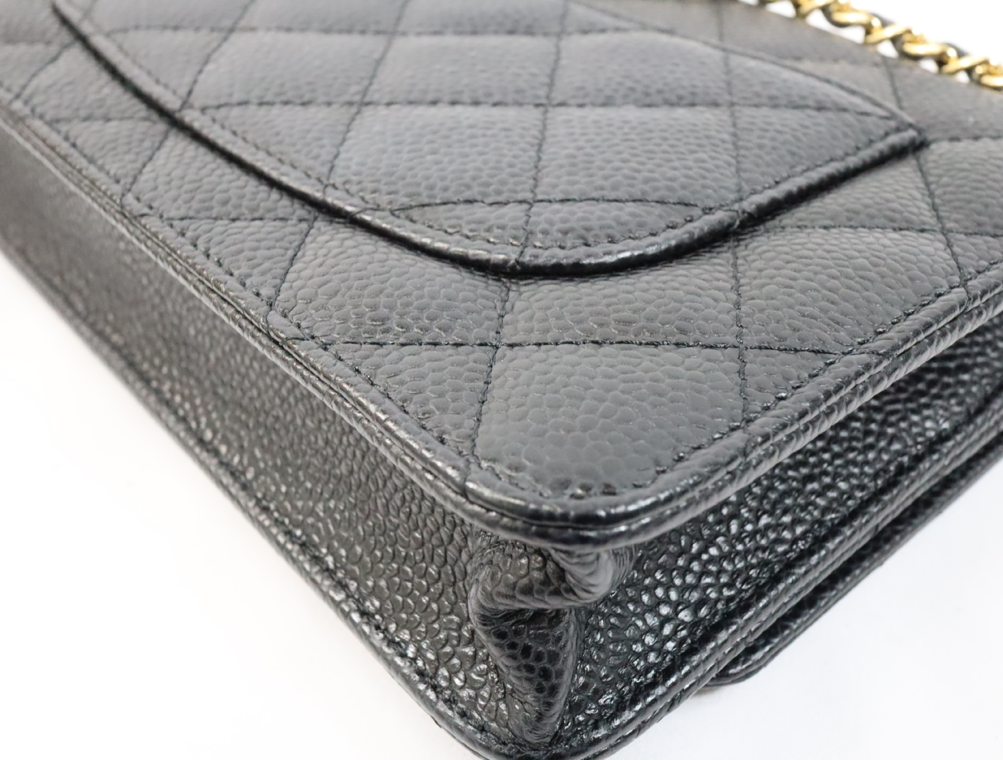 Matelassé Caviar Skin Chain Wallet, Black with Gold Hardware, Serial Number 29 (AP0250), Shoulder Bag — view 9