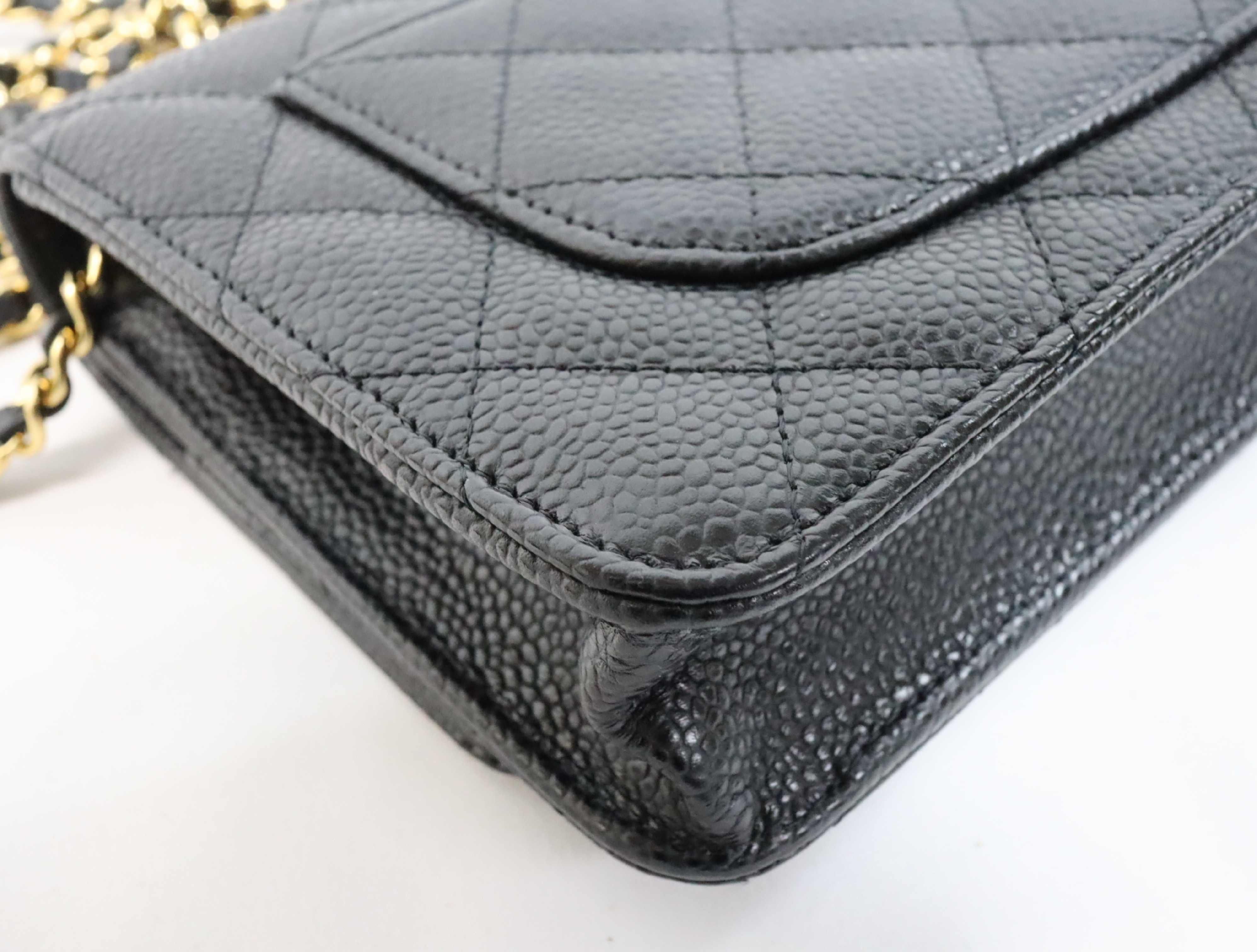 Matelassé Caviar Skin Chain Wallet, Black with Gold Hardware, Serial Number 29 (AP0250), Shoulder Bag — view 10