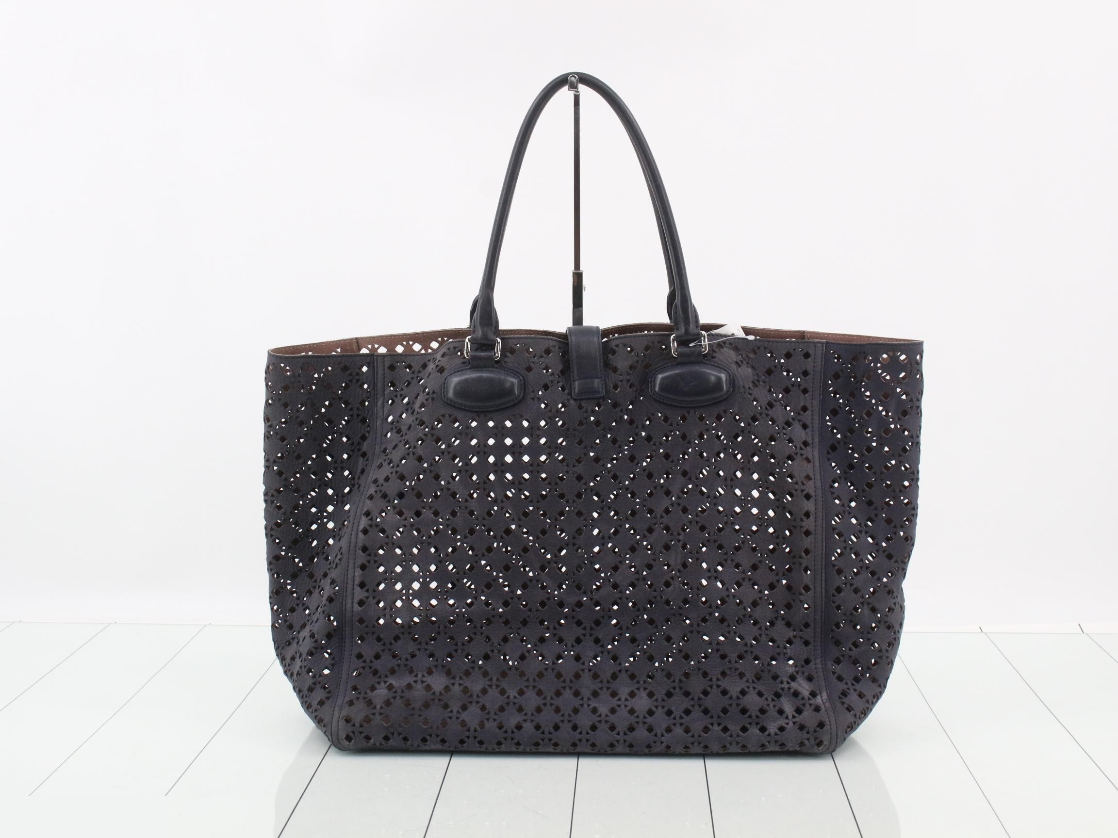 Anagram Tote Bag, Navy Suede — view 2