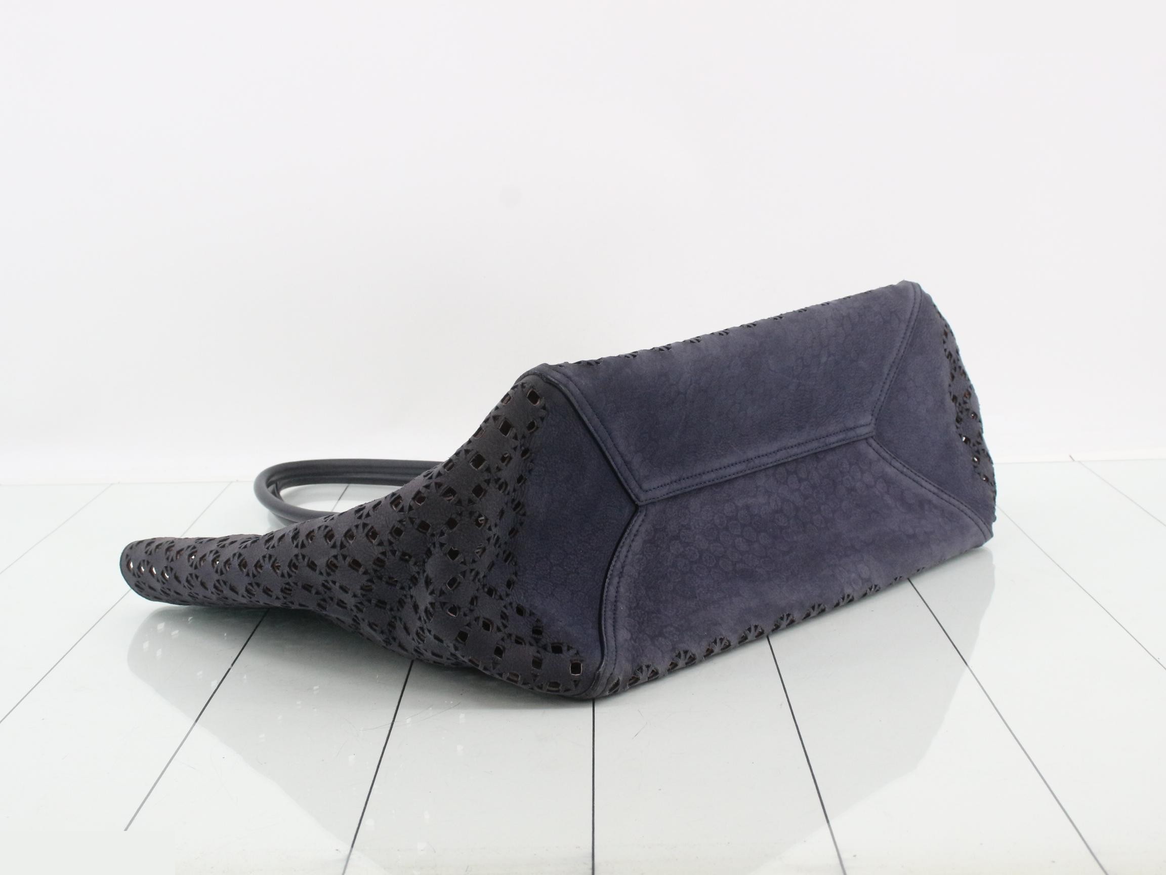Anagram Tote Bag, Navy Suede — view 5