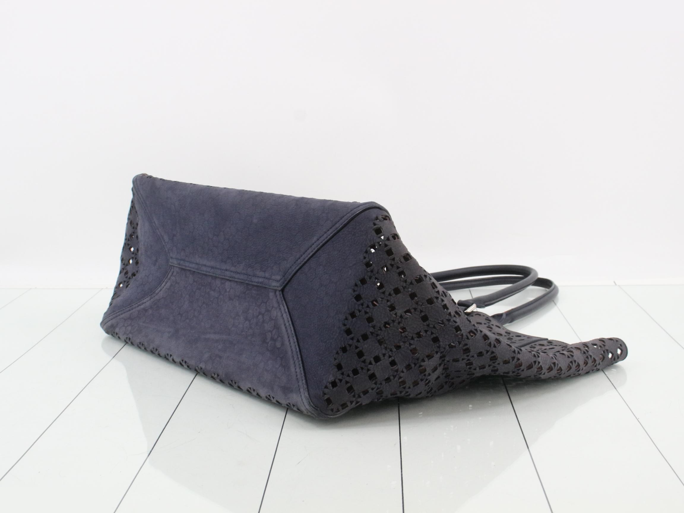 Anagram Tote Bag, Navy Suede — view 6