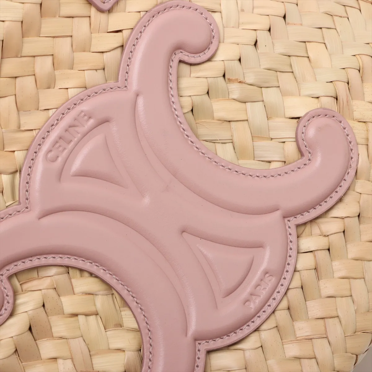 Triomphe Panier Raffia x Leather Basket Bag Beige x Pink — view 12