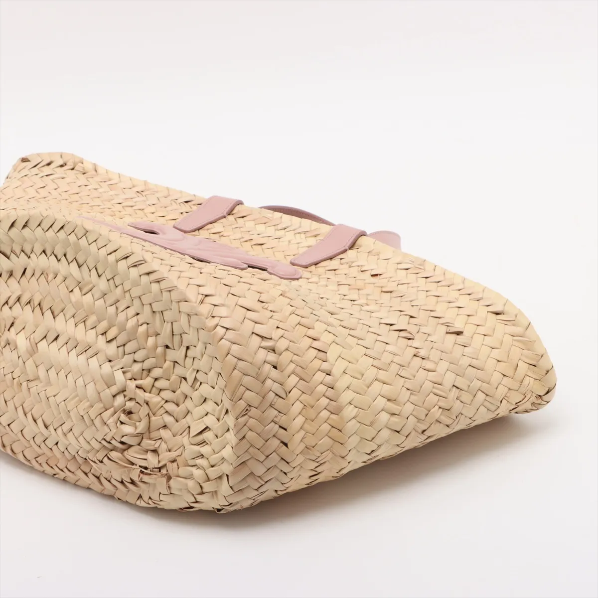 Triomphe Panier Raffia x Leather Basket Bag Beige x Pink — view 3