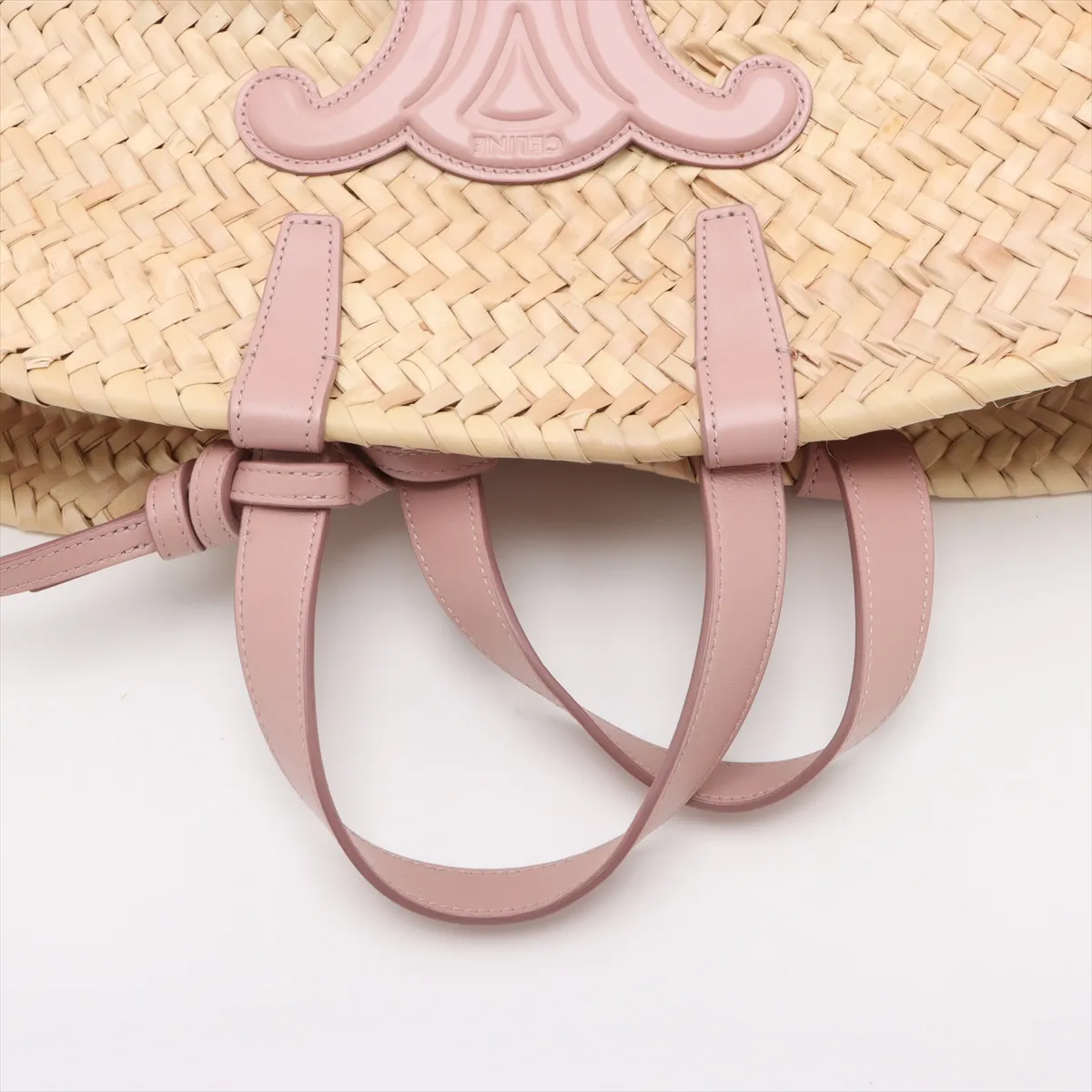 Triomphe Panier Raffia x Leather Basket Bag Beige x Pink — view 5