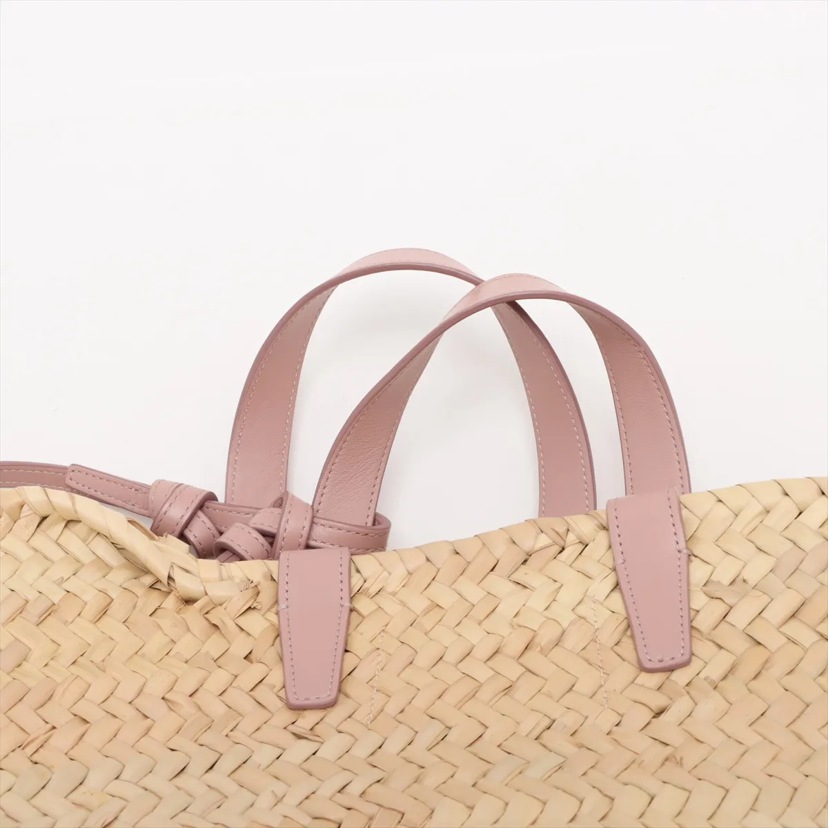 Triomphe Panier Raffia x Leather Basket Bag Beige x Pink — view 6