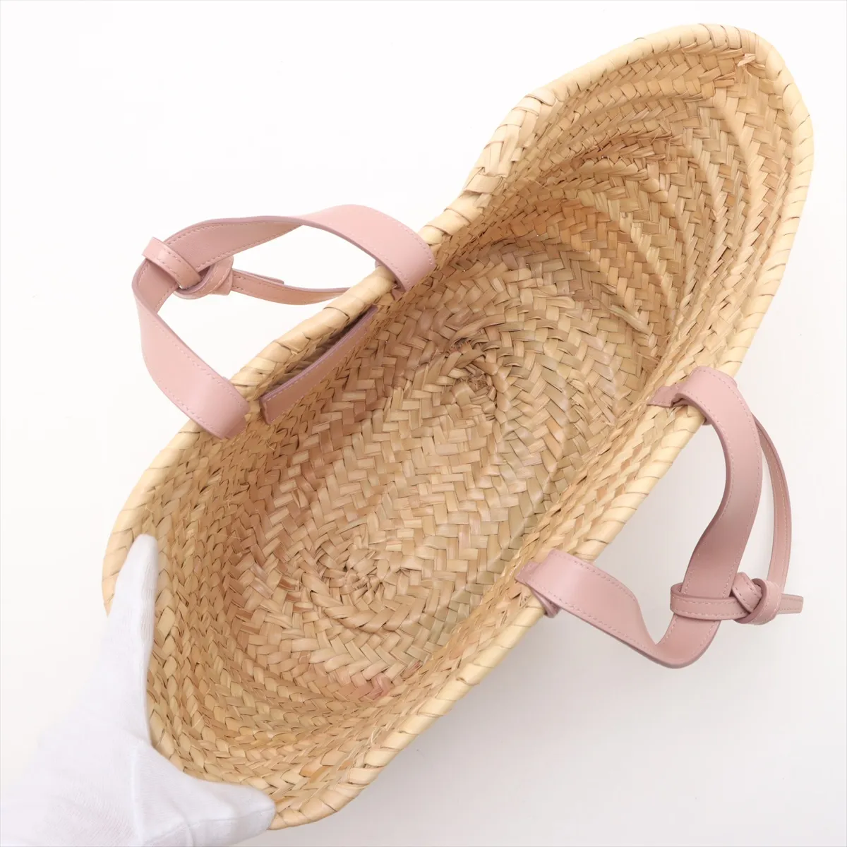 Triomphe Panier Raffia x Leather Basket Bag Beige x Pink — view 8