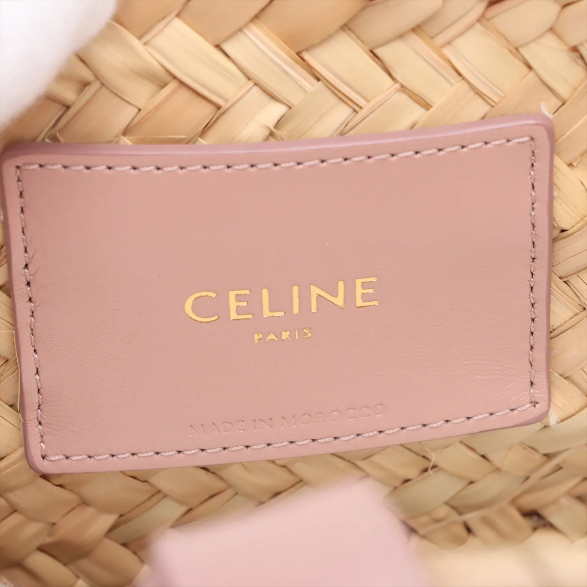 Triomphe Panier Raffia x Leather Basket Bag Beige x Pink — view 9
