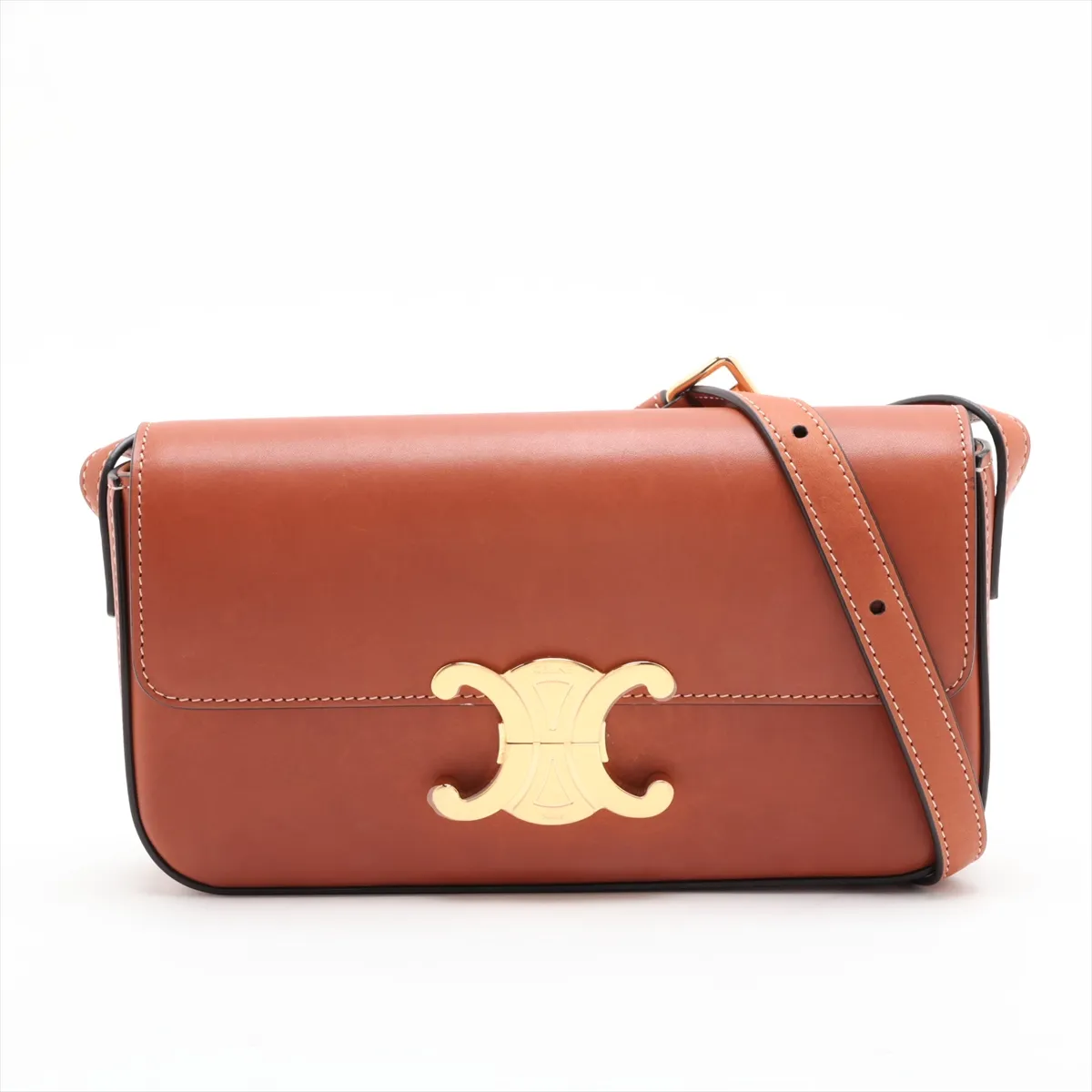 Triomphe Leather Shoulder Bag, Brown