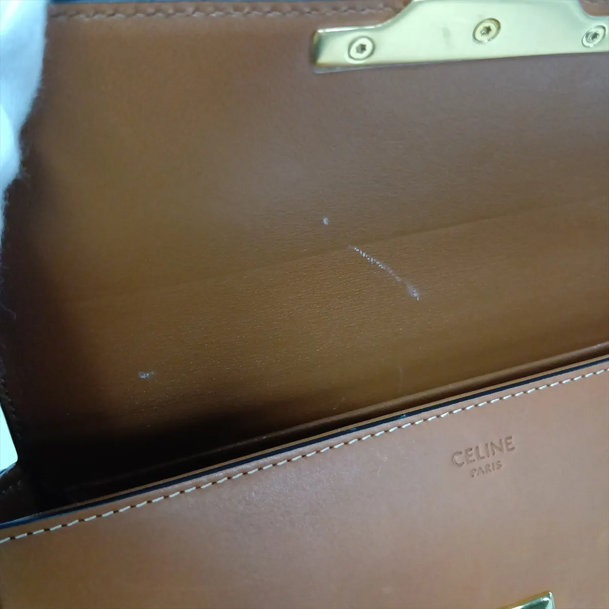 Triomphe Leather Shoulder Bag, Brown — view 11