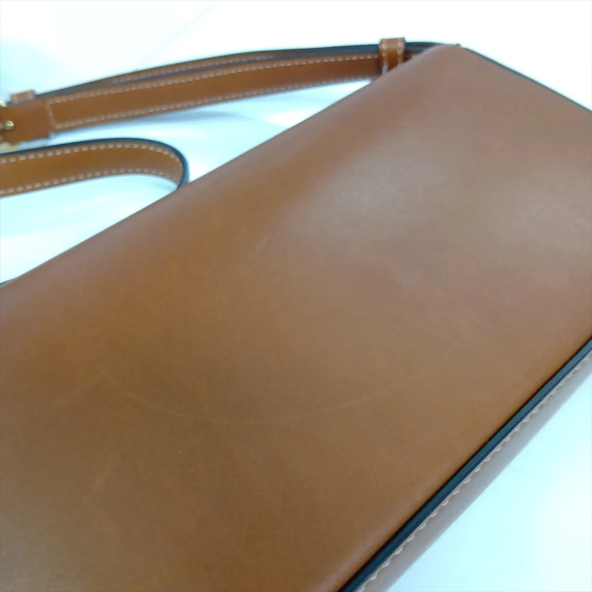 Triomphe Leather Shoulder Bag, Brown — view 13