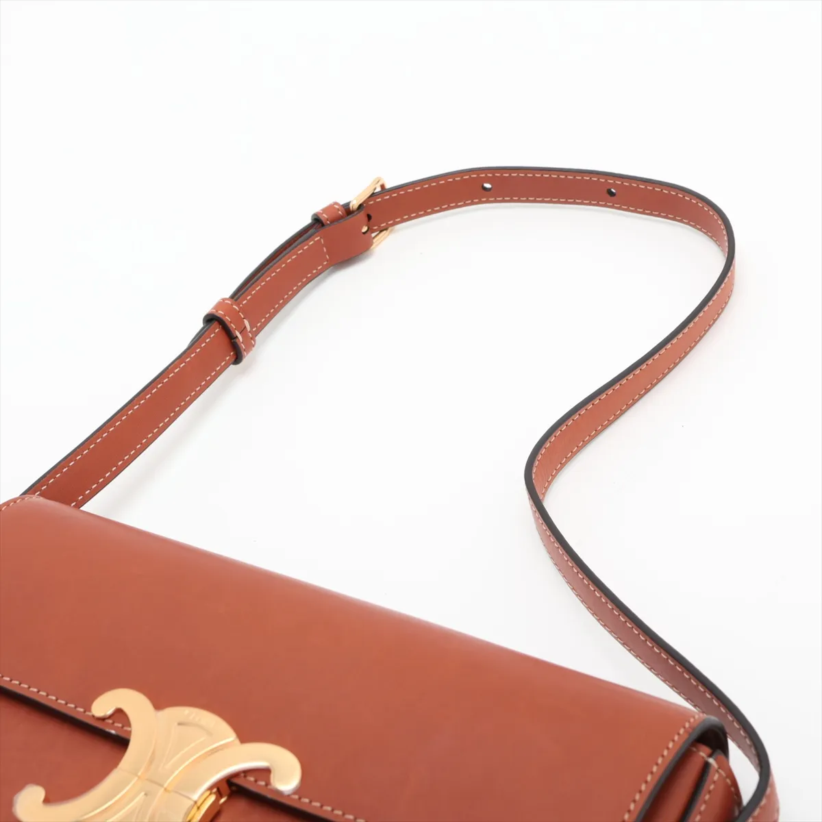 Triomphe Leather Shoulder Bag, Brown — view 5